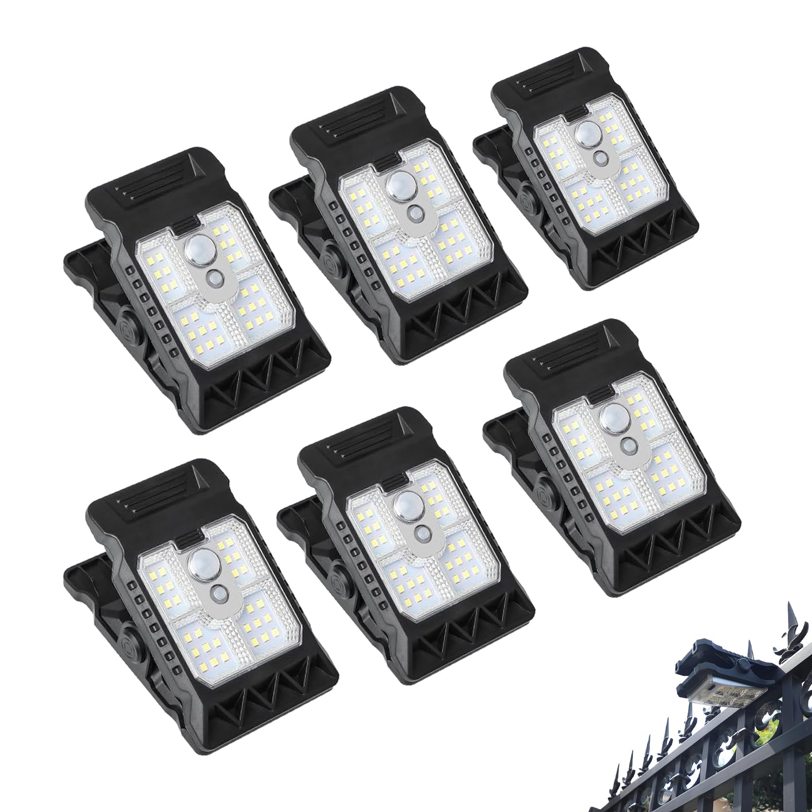 Solar Clip Light with Motion Sensor, Waterproof Clip on Solar Lights Outdoor for Fence, Deck & Garage, 3 Modes Wireless Security