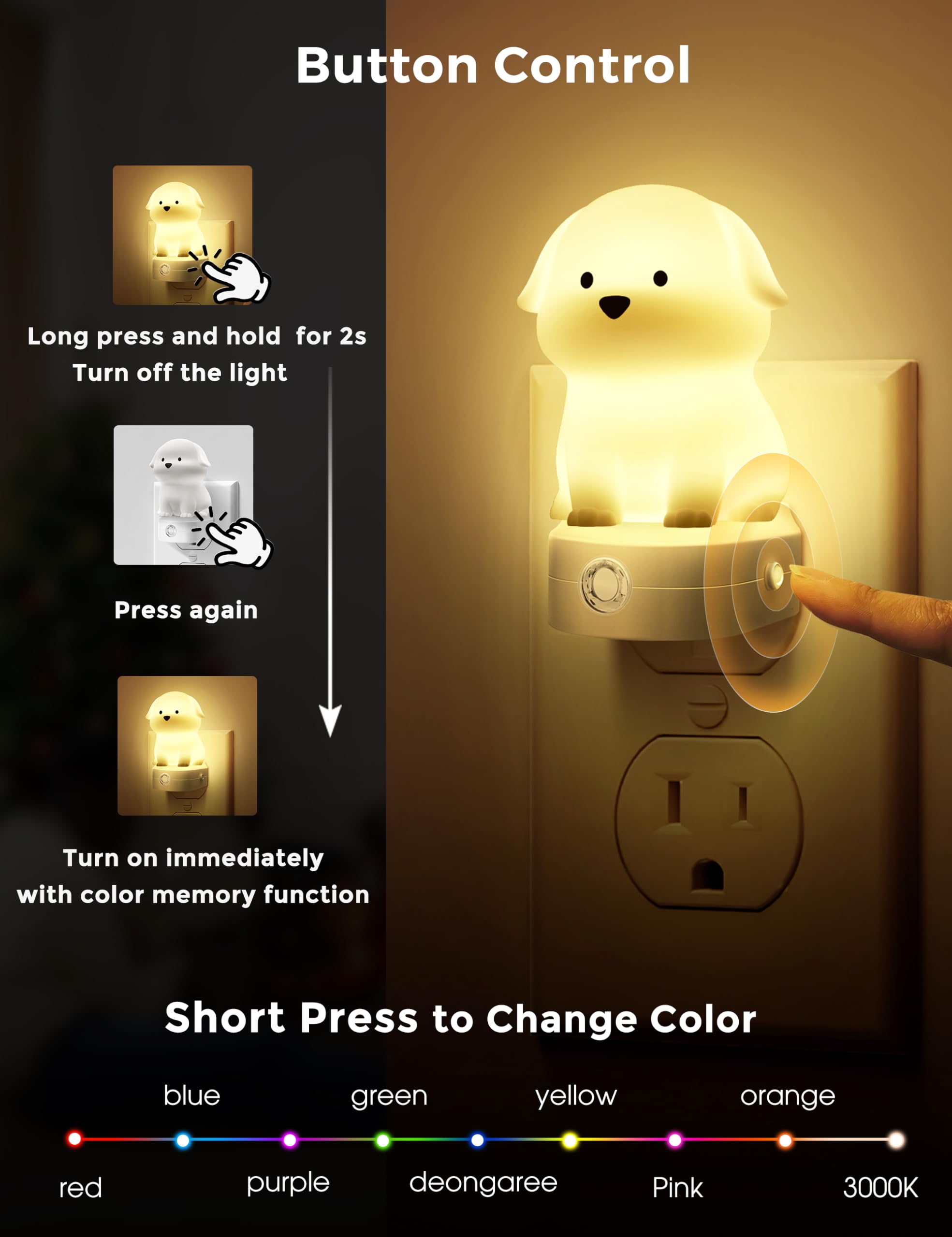 L Lohas Led Plug In Night Light For Kids  3D Cute Puppy Night Lights With Dusk To Dawn Sensor  Rgb+Soft White 3000K Dog Night Light  Christmas Birthday Gift Nightlight For Kids  Room Decor