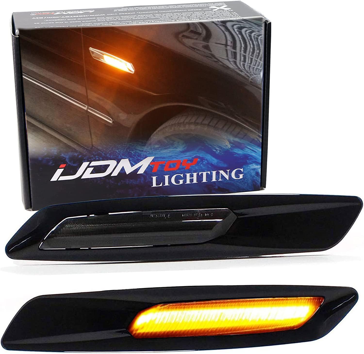 iJDMTOY F10 Style LED Strip Fender Turn Signal Light Kit for BMW 1 3 5 Series X1, Black, Replace OEM Sidemarker Lamps