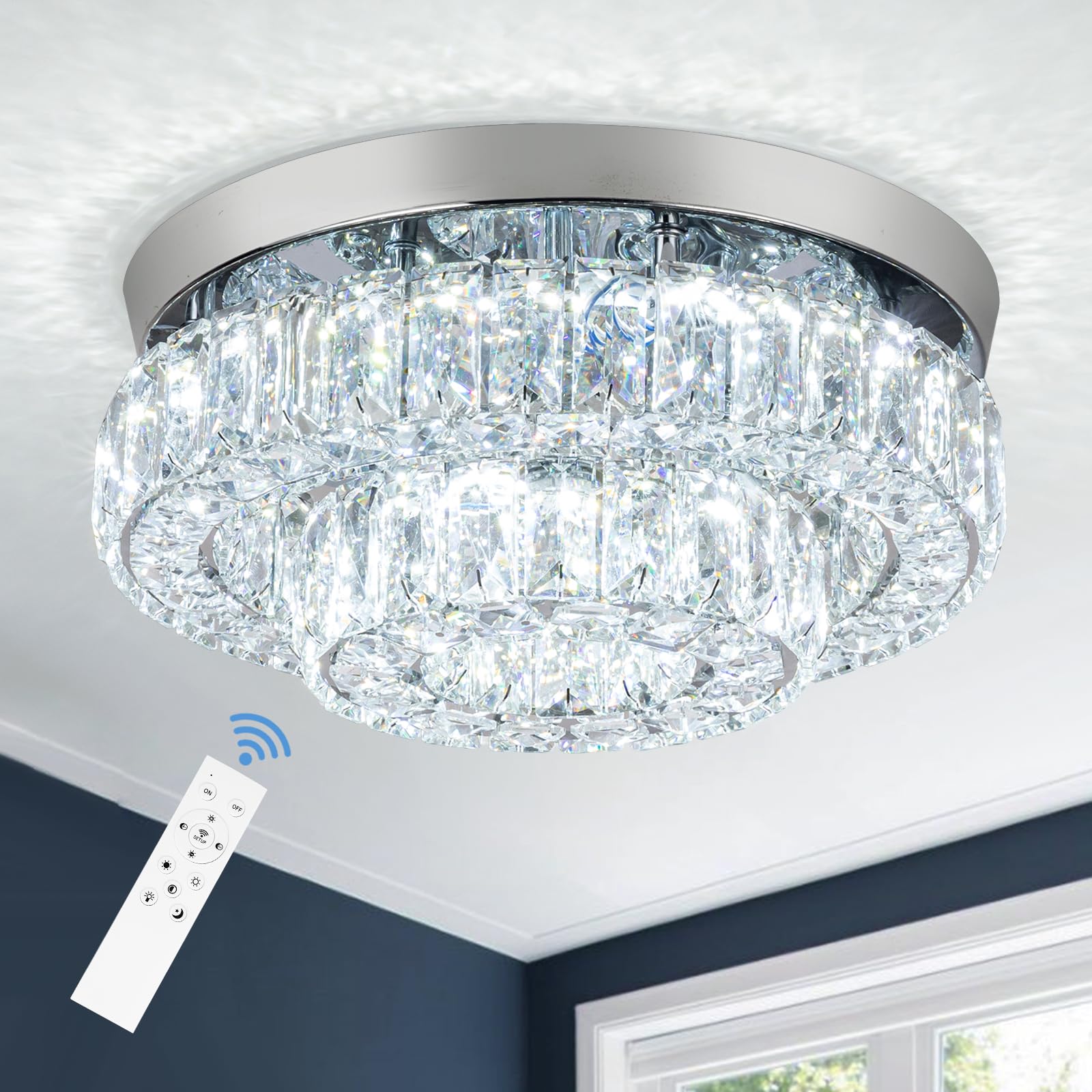 Hongnuofc 11.8&quot; Dimmable Led Crystal Chandelier Light With Remote For Hallway, Bedroom, Kitchen