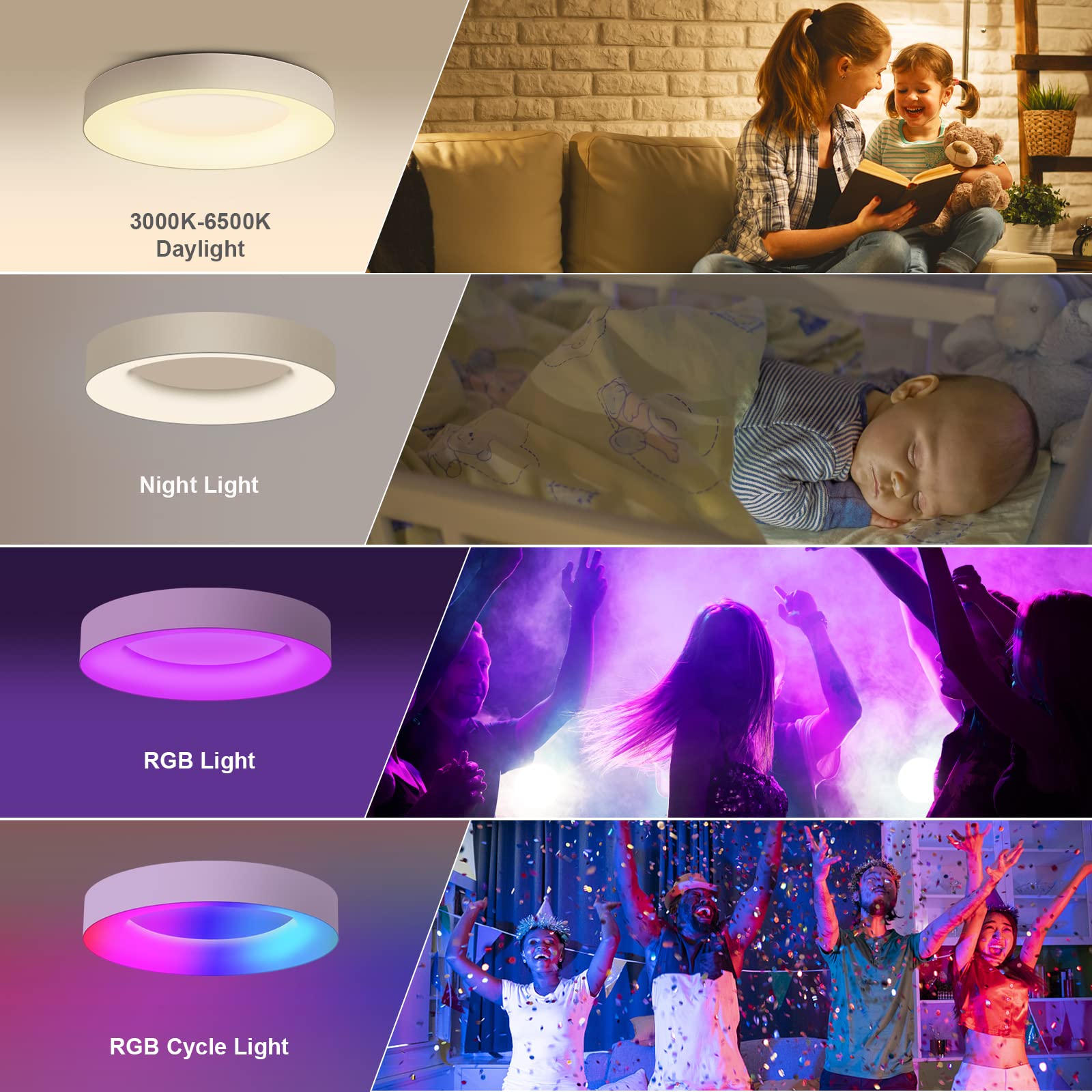 Lezoe Rgb Flush Mount Led Ceiling Light Dimmable With Remote Control 11 Inch, 24W 2400Lm Color Changing Ceiling Light Fixture, 3