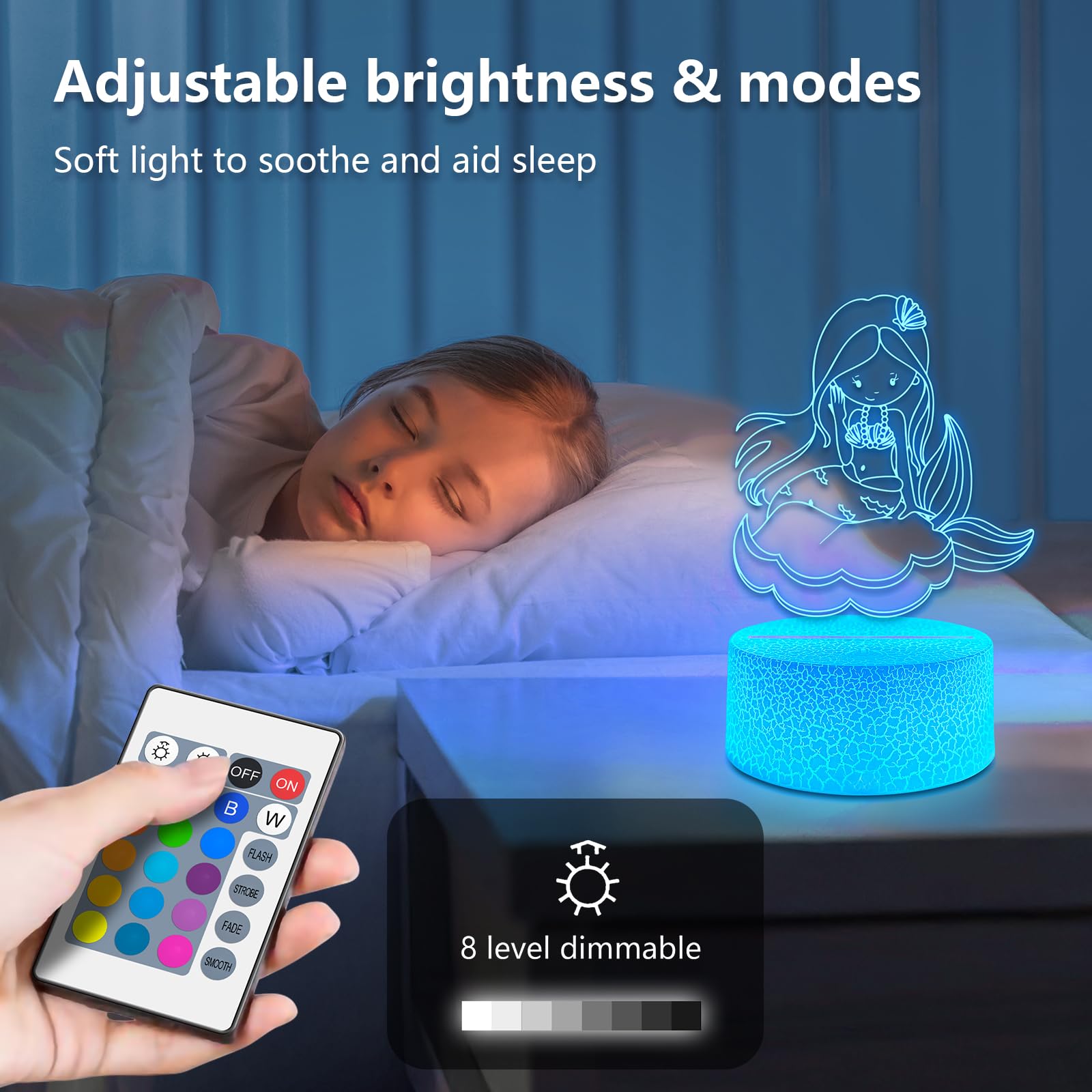 SKYMINOTIN Princess Gift Night Light for Girls, 16 Colors Dimmable with Remote Control Bedroom Lamps, Smart Touch Toddler Room D