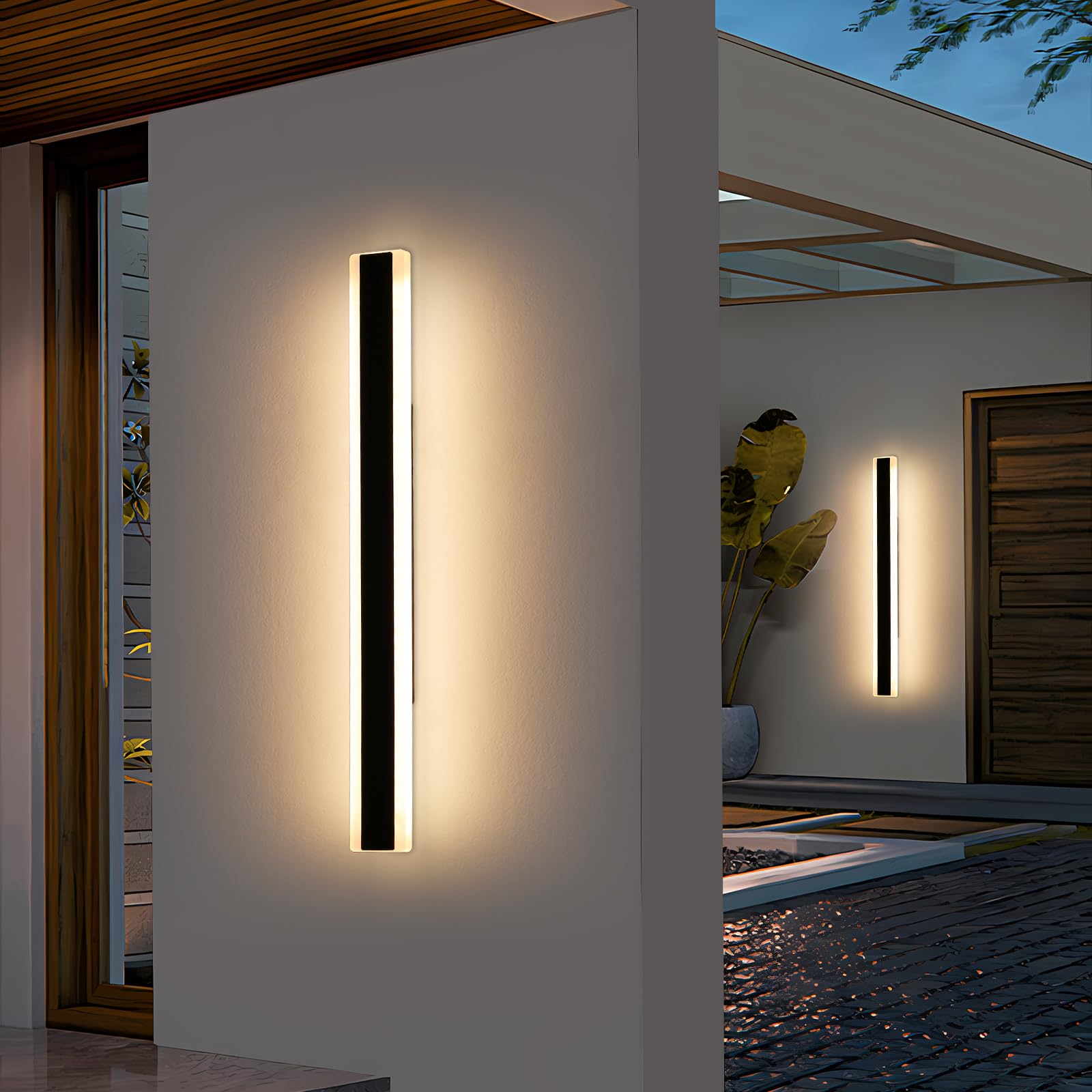 Mikeru 2Pack 47Inch Outdoor Wall Light Fixtures  3000/4500/6000K 3 Color Modern Black Linear Wall Lights Front Porch Light Wall Mounted Led Lighting For Basement  Shop Garage Non-Dimmable