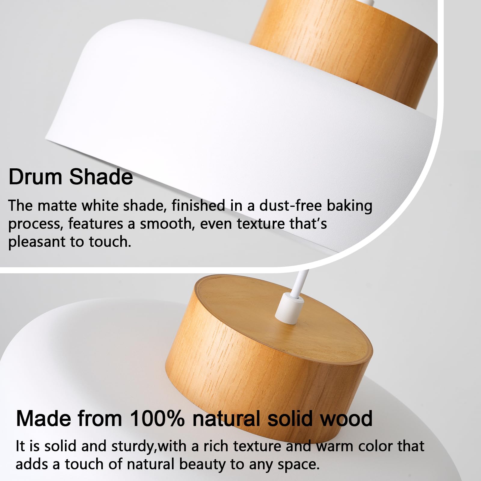 Modern Pendant Lights Kitchen Island, 12.6 Inch,Natural Wood Cap, Drum Simple Ceiling Hanging Light Fixture For Dining Room, Tab