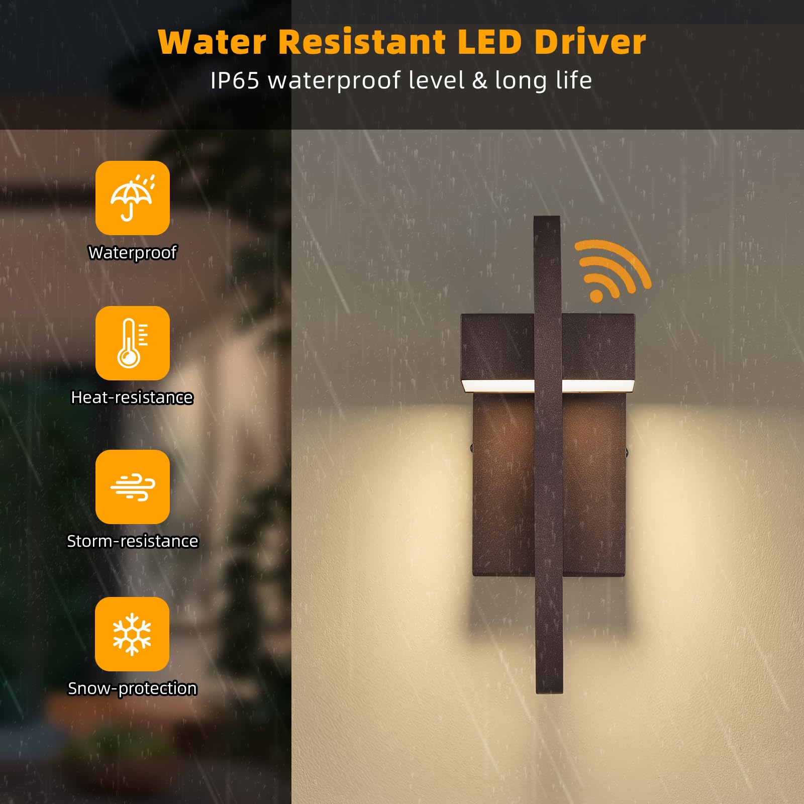 tewei LED Outdoor Wall Sconce, Dusk to Dawn, Metal, Warm White 3000K, Brown, 2 Pack