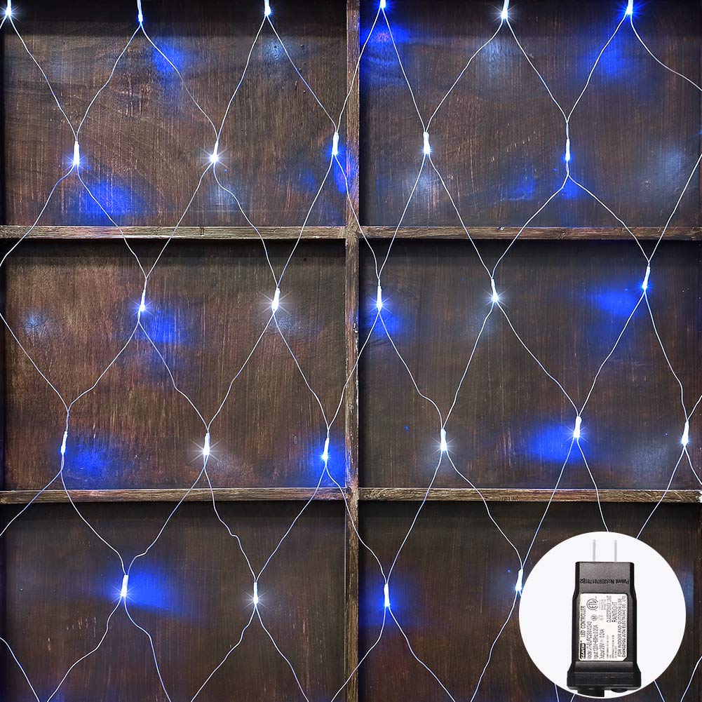 woohaha LED Fairy String Lights, 192 LEDs, 9.8ft x 6.6ft, 30V Safe Voltage, Blue & White, Model QX-U-O-N-