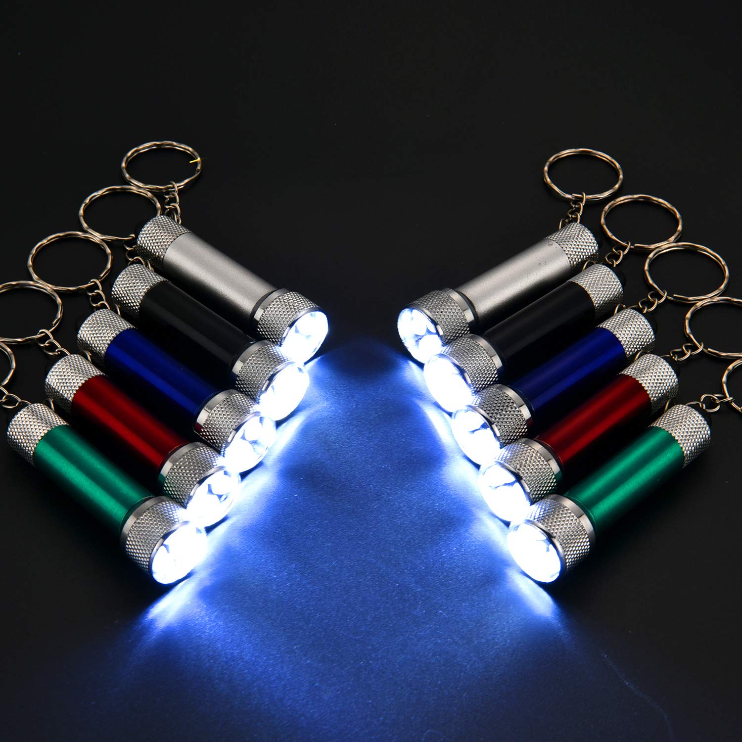 Honoson Mini LED Flashlight Keychain, 30 Pieces, 5 Bulb, Portable, Aluminum, Multi-Color (Black, Red, Green, Blue, Purple)