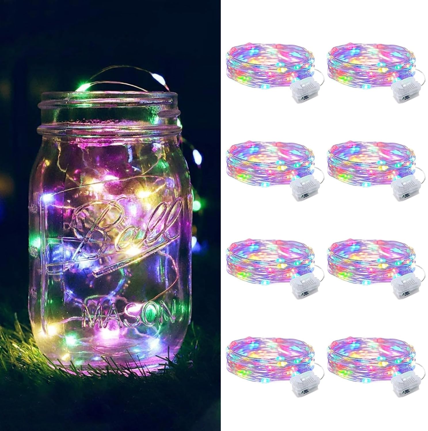 8 Pack Fairy Lights Battery Operated  7FT 20 Mini LED Fairy Lights Silver Wire Twinkle Lights for DIY  Parties  Wedding  Bedroom  Christmas Decoration (Multi-Colored)