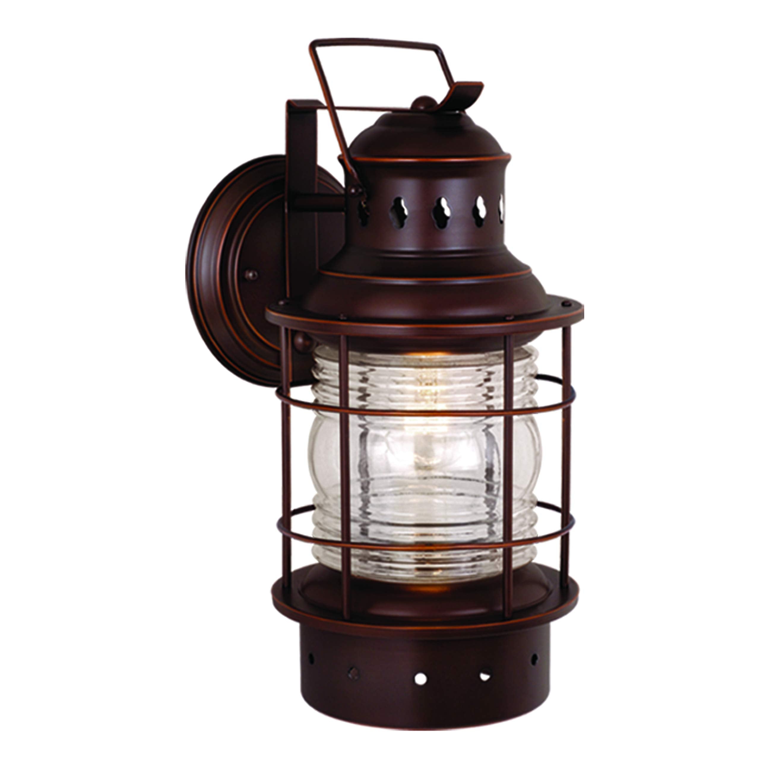 VAXCEL Hyannis 18 in. H 1-Light Burnished Bronze Coastal Outdoor Wall Sconce Made of Durable Steel, Clear Ribbed Glass Shade, LE