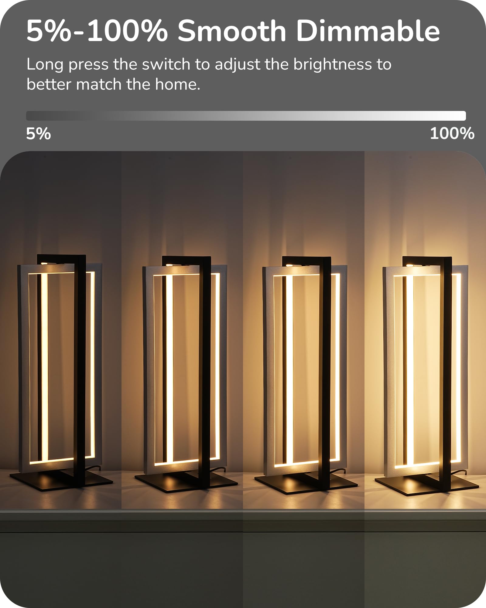 EDISHINE Modern LED Table Lamp, 750LM Stepless Dimmable, 3 Color Temperatures, Adjustable Angle, Silver Metal Finish