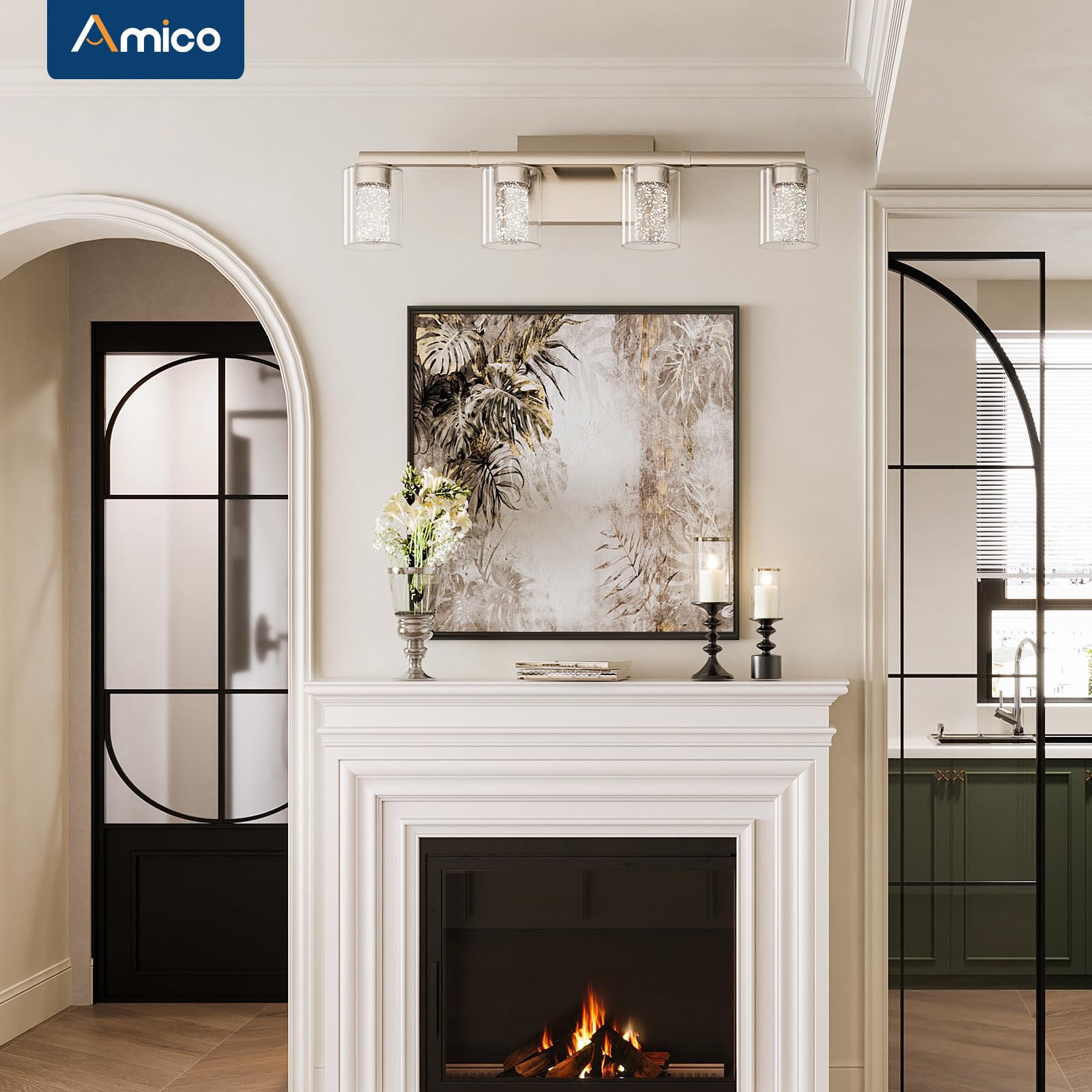 Amico Bathroom Vanity Lights, 4 Lights Brushed Nickel Bathroom Lighting Fixtures With 3Cct Adjustable, Modern Wall Light Over Mi