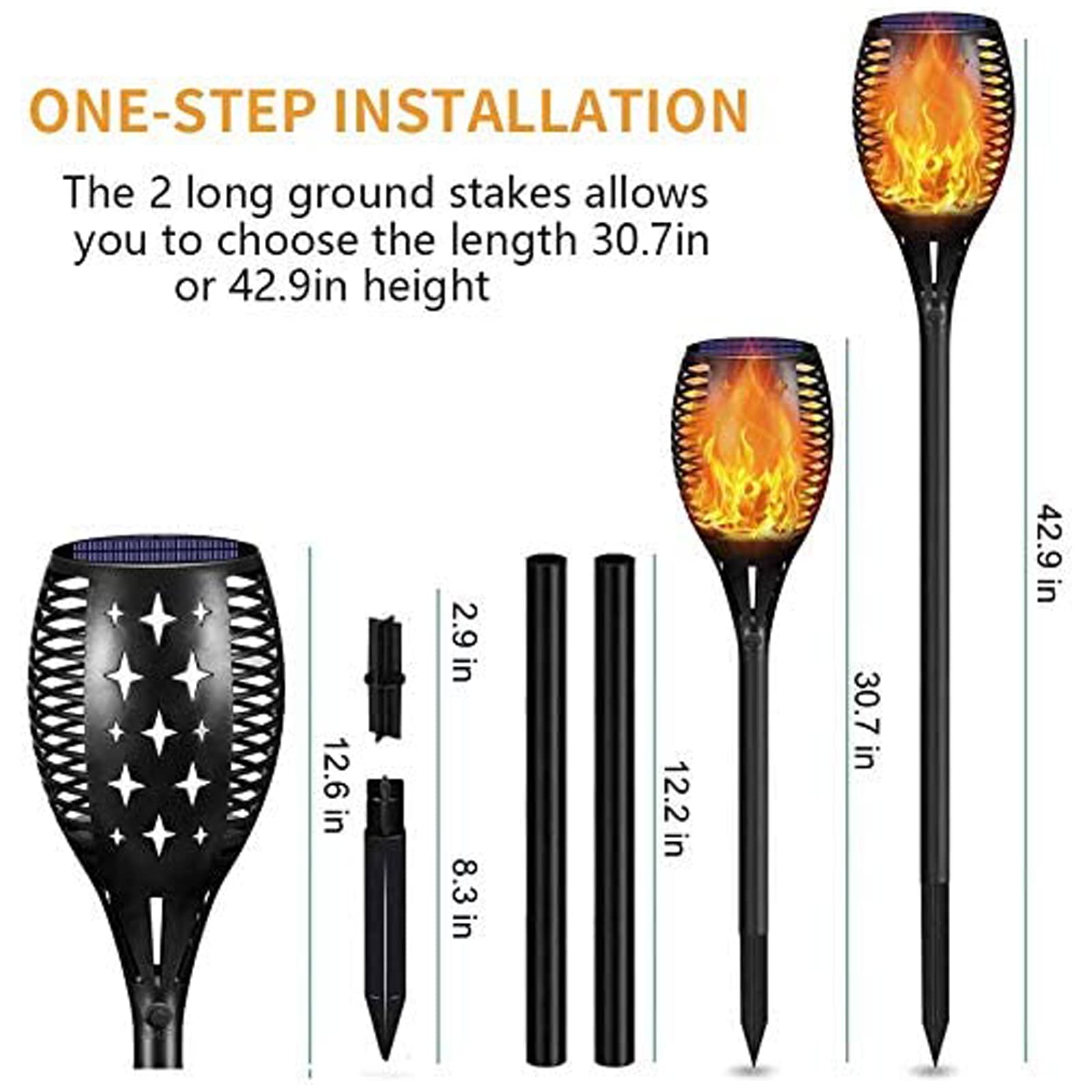 Youngpower Solar Outdoor Torch Lights Flickering Flame, 43'' Outdoor Path Lights Waterproof Torch For Garden Yard Patio, 8 Pack