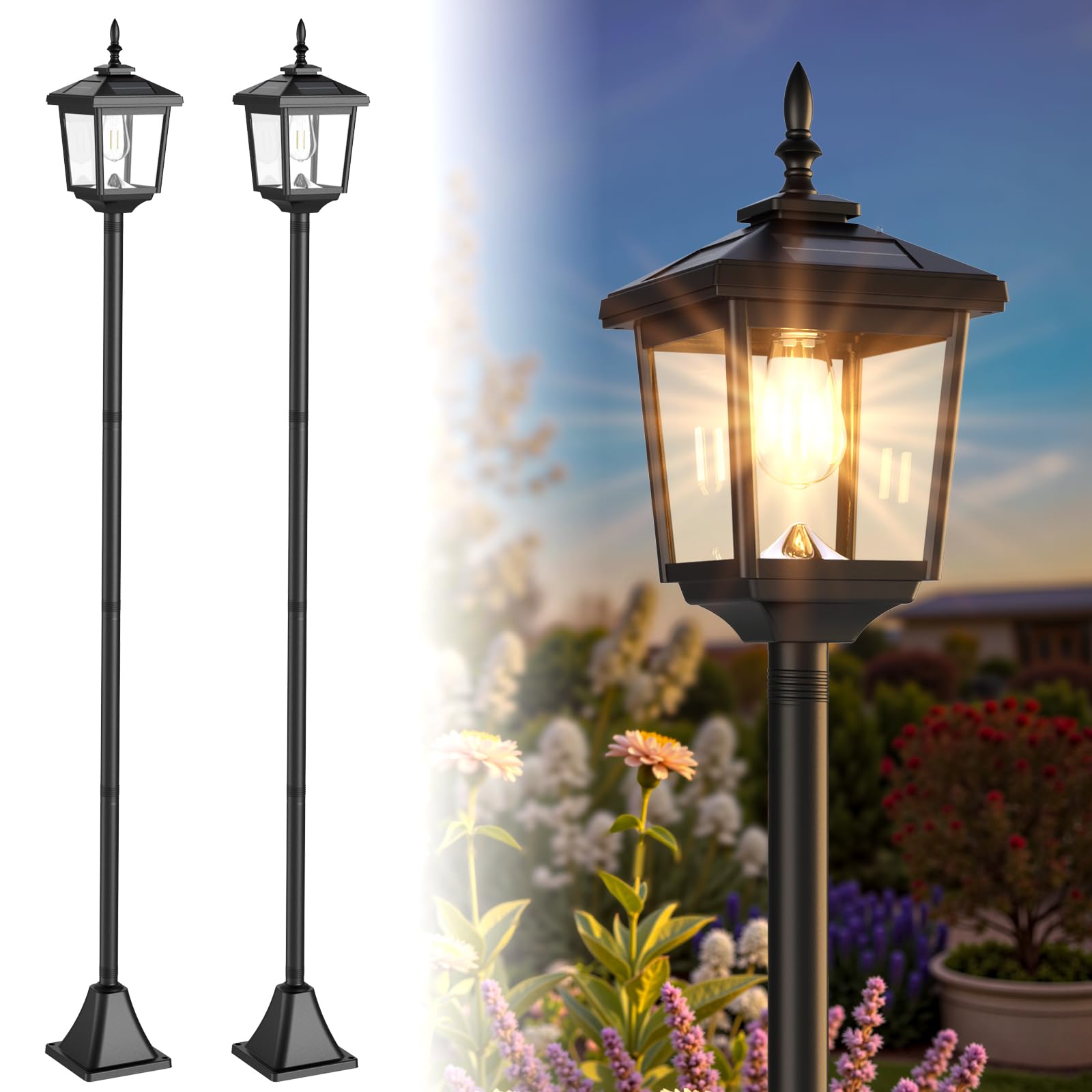 Greluna Solar Lamp Post Light Outdoor, Warm White, IP45 Waterproof Solar Post Lights Outdoor, Pole Lights Decorative Lamp for Ya