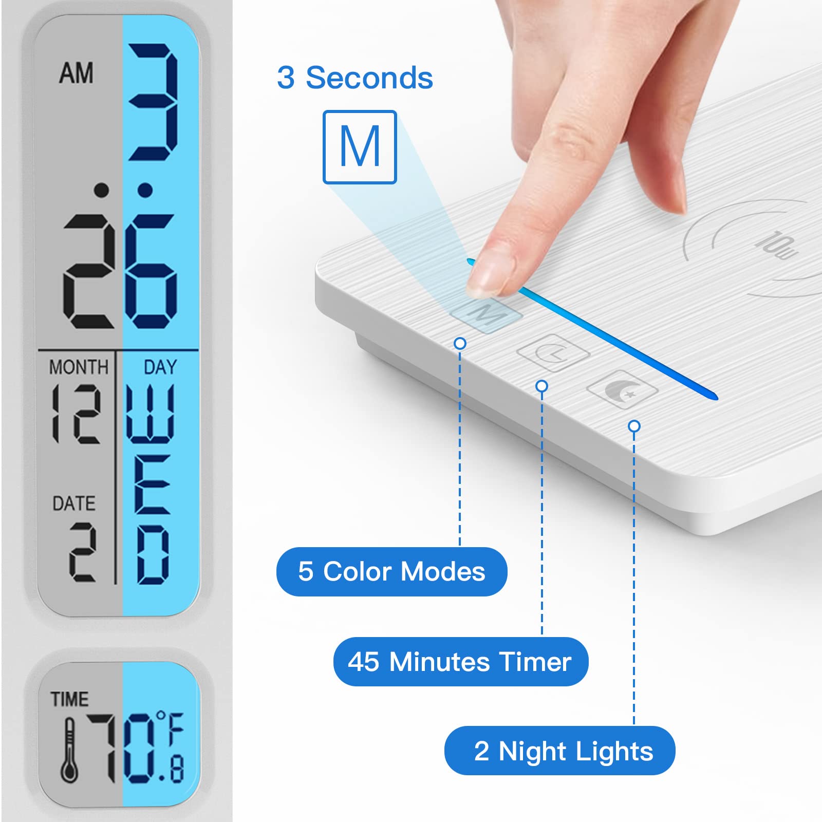 Led Desk Lamp With Wireless Charger: Smart Desk Lamp - Usb Charging Port, 5-Level Brightness & Color Dimmable, Clock, Alarm, Timer, Date, Temperature. Table Lights For Study Reading Home Office