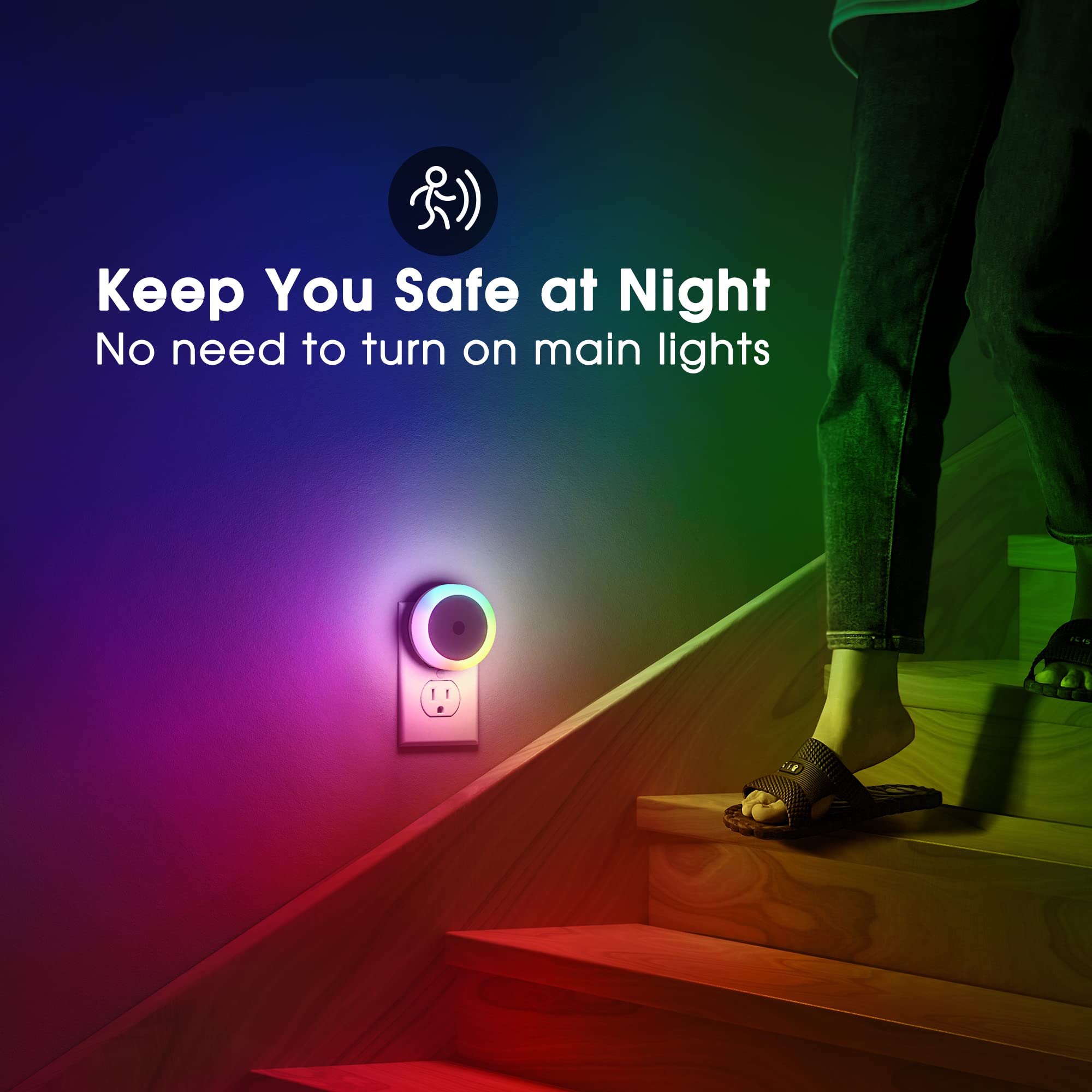 Briignite Kids Night Lights - Dynamic Rgb Color Changing, 4 Pack With Light Sensors For Bedroom, Plug-In For Boys & Girls