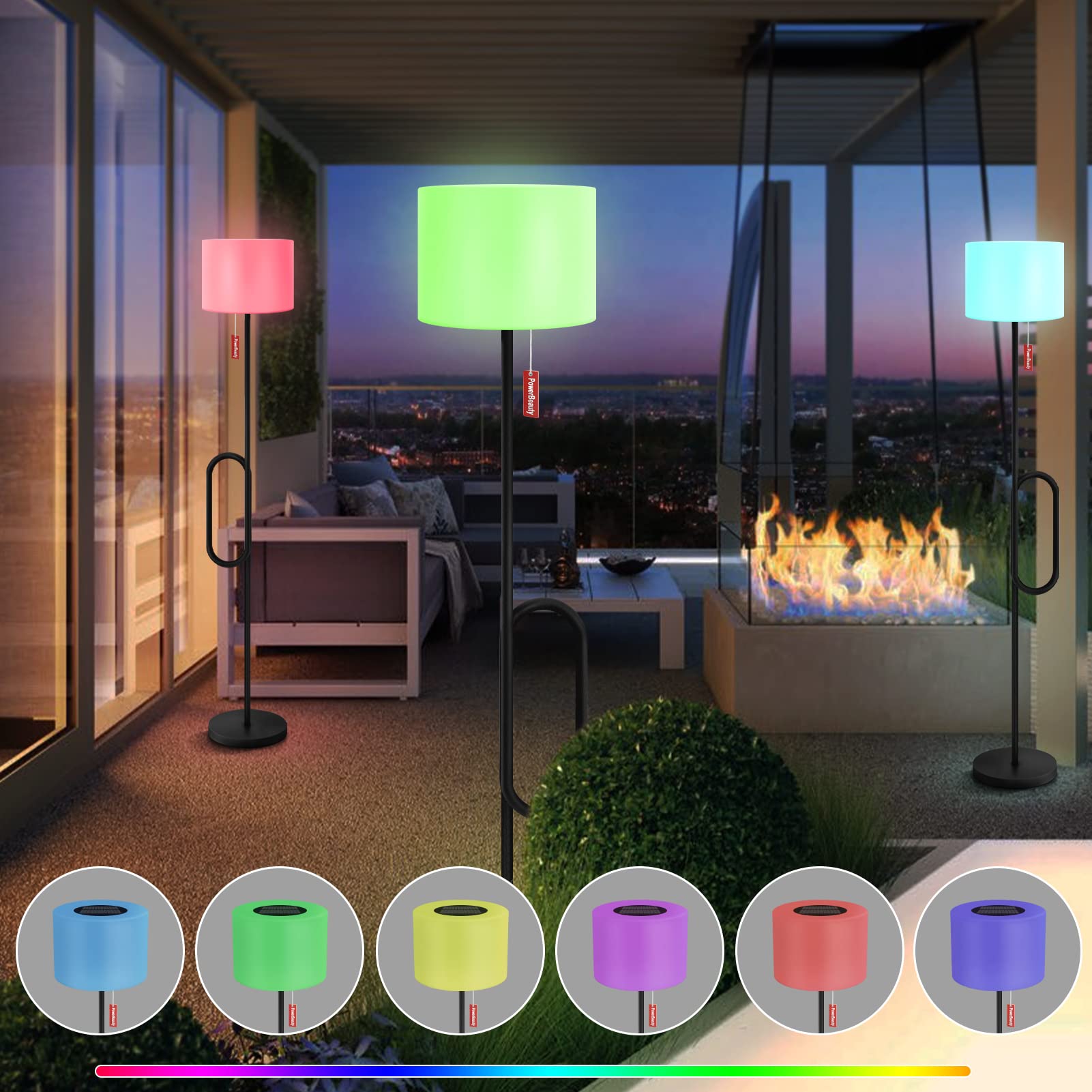 NiceBuy Solar Outdoor Floor Lamp for Patio Waterproof Solar Power Outdoor Lamps Cordless Battery Operated USB Rechargeable,RGB C