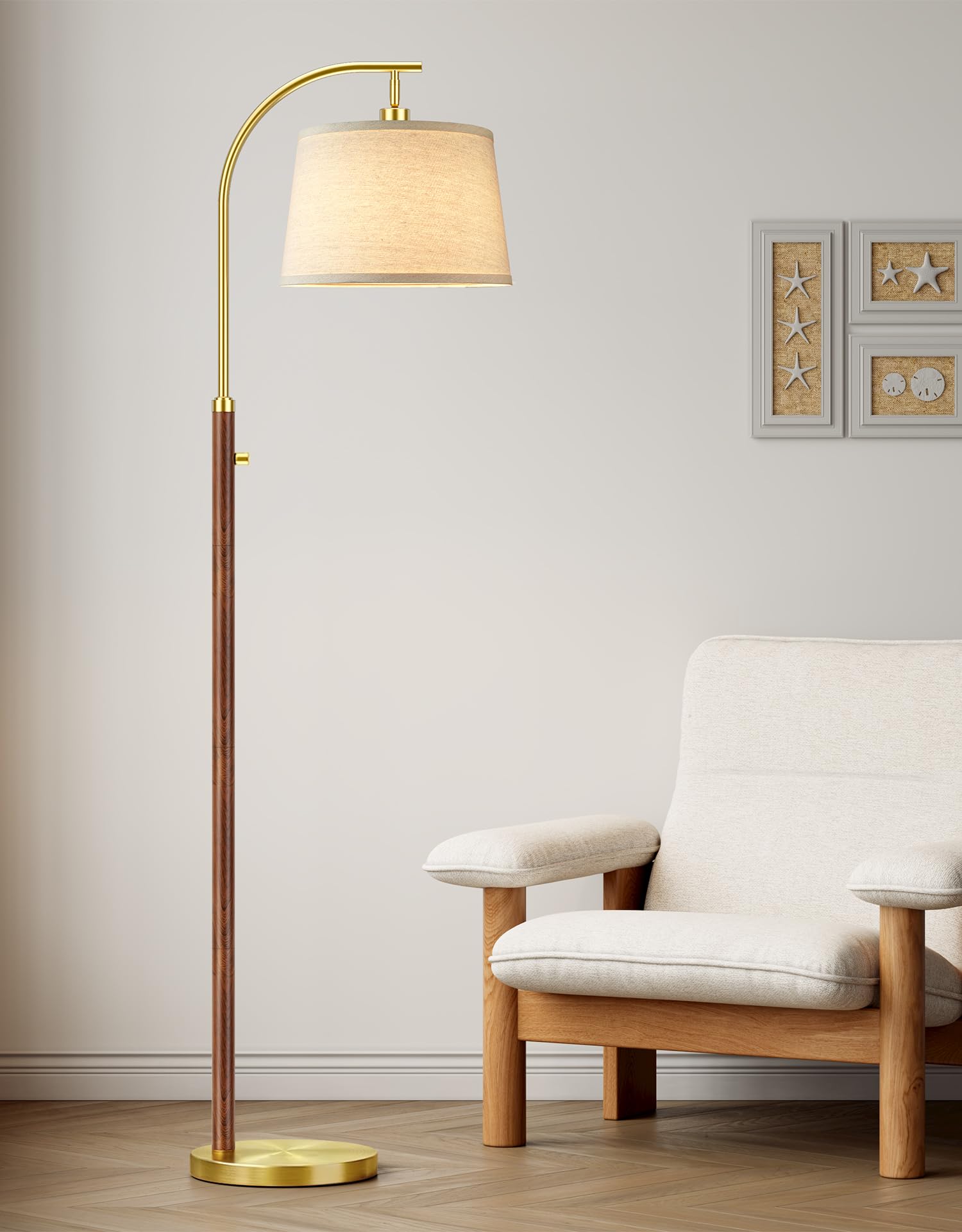Dimmable Floor Lamp for Living Room, 65 Tall Metal Standing Lamp with LED Bulb, Mid Century Modern Arc Floor Lamp with Linen Sha