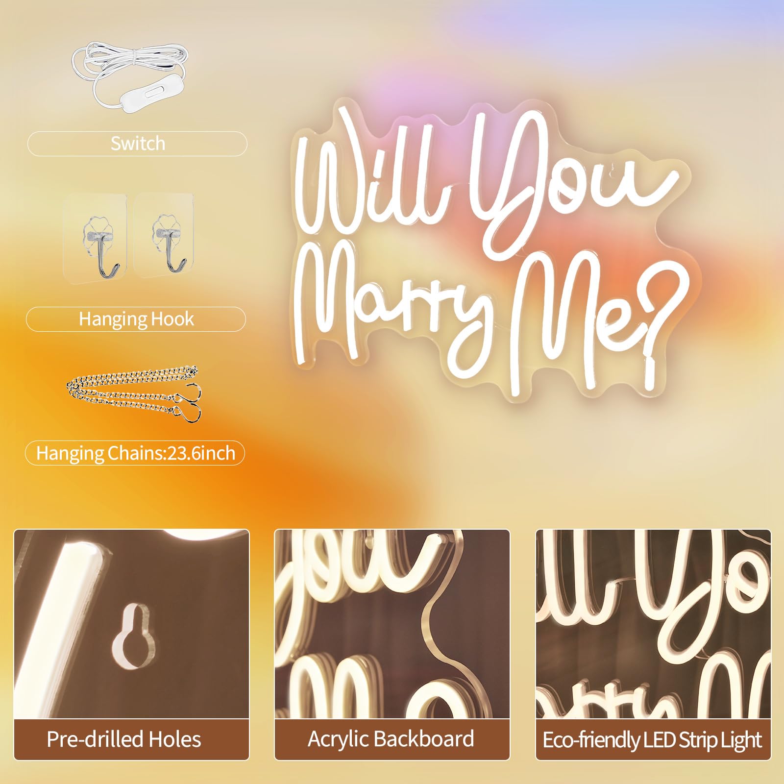 Will You Marry Me Neon Signs For Wall Decor Warm White Led Light Sign For Room Decor Light Up Sign For Birthday Party Wedding Decoration Usb Powered