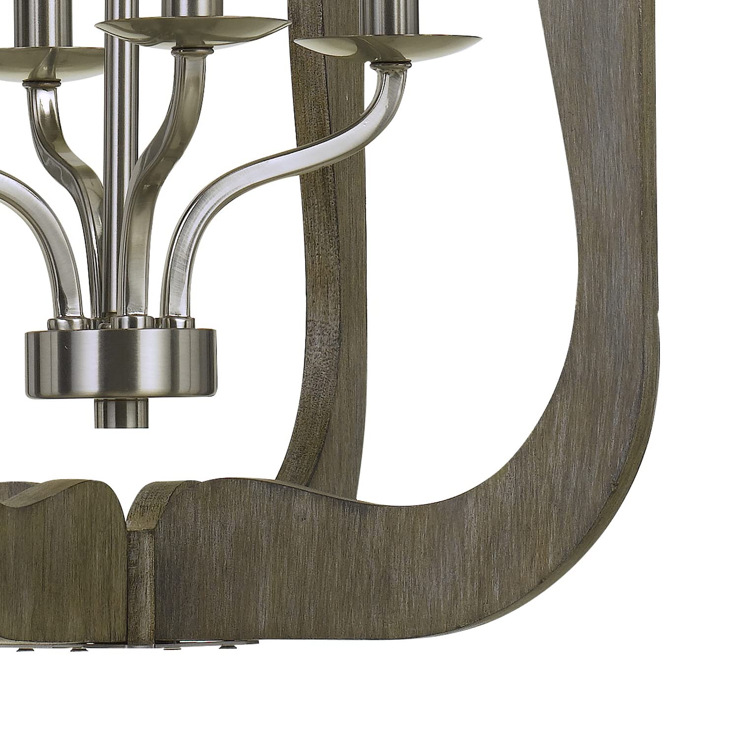 Benjara Wooden Cut Out Design Frame Pendant Fixture With Chain, Distressed Brown