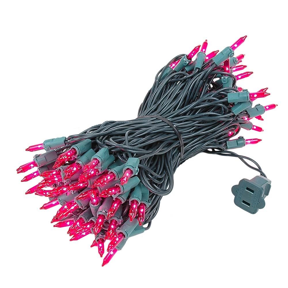 Novelty Lights 100 Light Pink Christmas Mini String Light Set, Green Wire, Indoor/Outdoor UL Listed, 50' Long