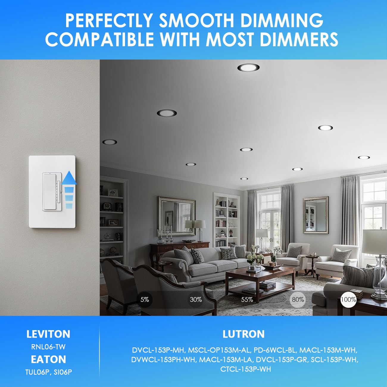 Anwio Recessed Lighting 6 Inch Black  5Cct 9W 1000Lm Flat Retrofit Led Recessed Lights Can Needs  2700/3000/4000/5000/6000K Selectable Can Lights Cri 80+ Dimmable E26 Base Ic Rated & Etl 8 Pack