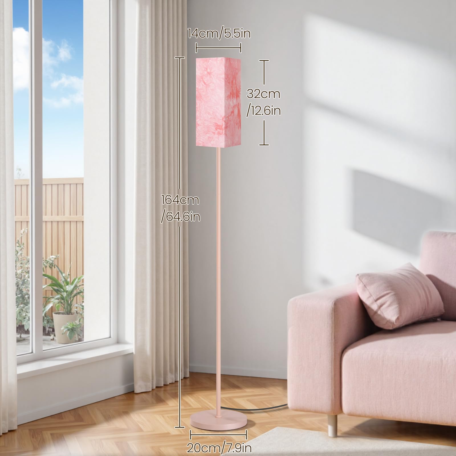 GOEBLESON Floor Lamp, Modern Pole Lamp with Foot Switch, Metal, Sakura Pink, Model PCP07LD05