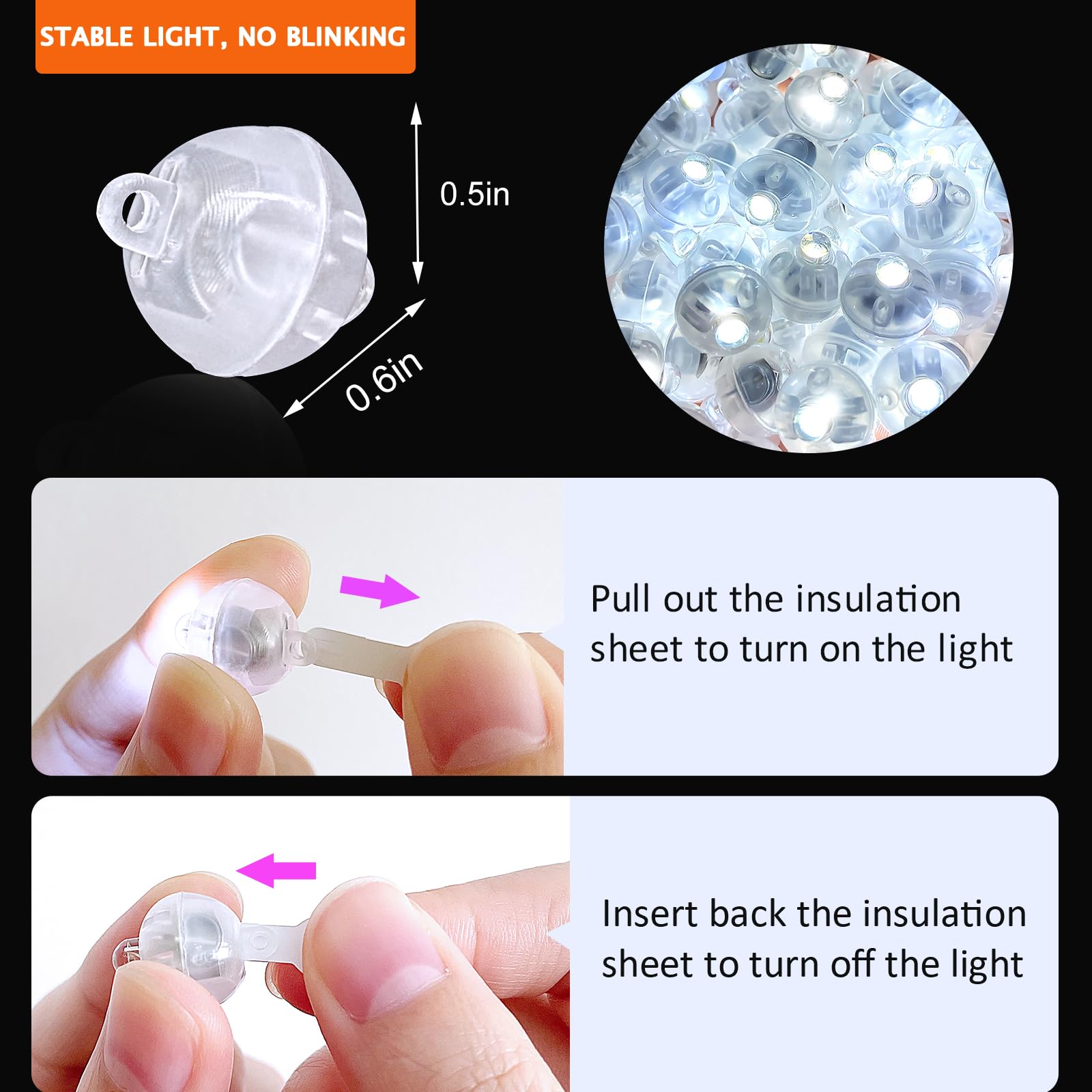 ZGWJ Mini LED Lights for Party Decorations, 200 Pcs, Glow Steadily White, Model A01-Mini, Plastic