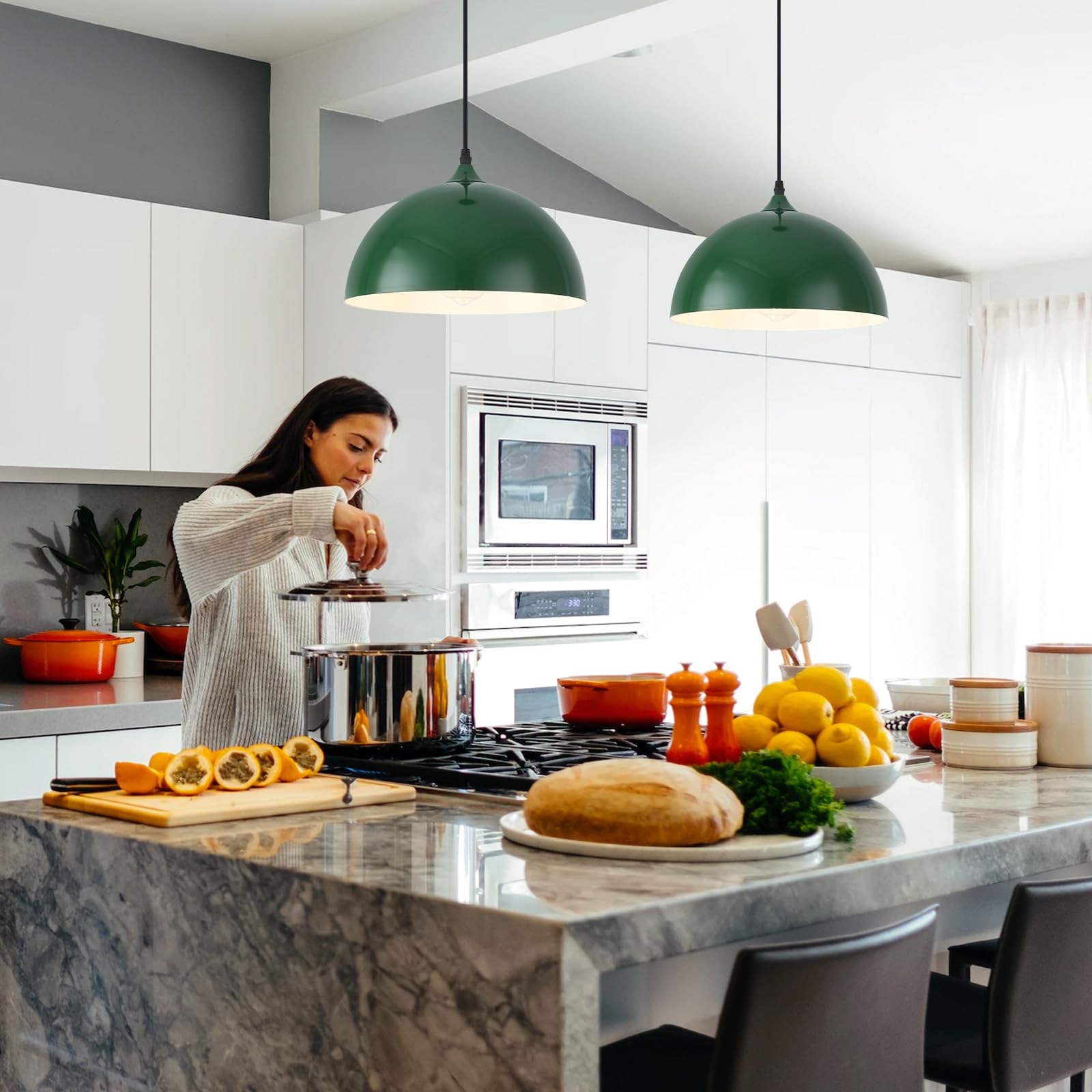Sesiment Sesiemnt Green Kitchen Pendant Light Farmhouse Pendant Light Industrial Pendant Light,Farmhouse Pendant Lights Kitchen Island,Hanging Kitchen Lights For Kitchen Bedroom Office Hallway D-G-2