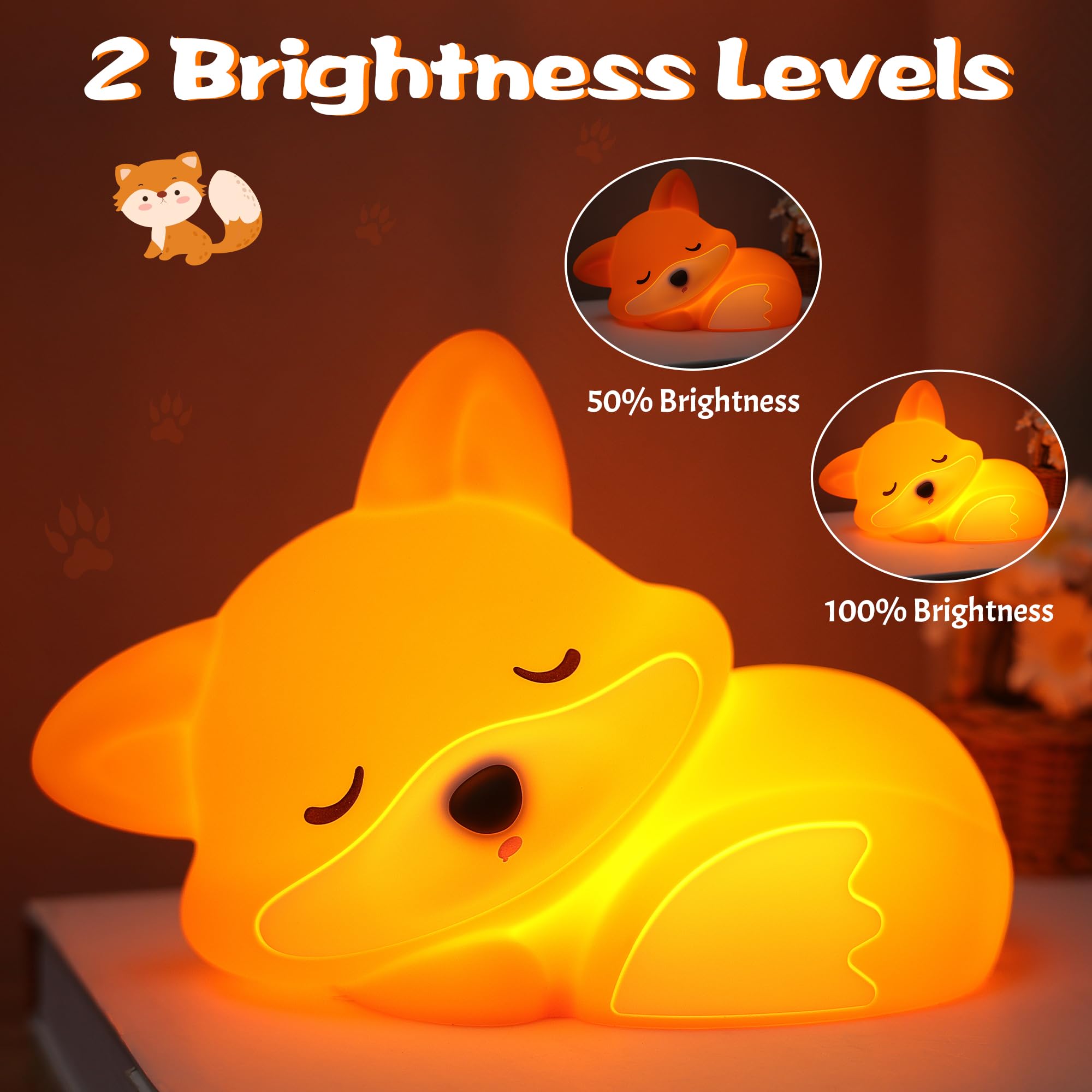 Lampeez Fox Night Light  Cute Fox Gifts  Soft Silicone Lamp Nursery Nightlight Led Touch Light  Bedroom Decor As Xmas Birthday Gift For Boys Girls