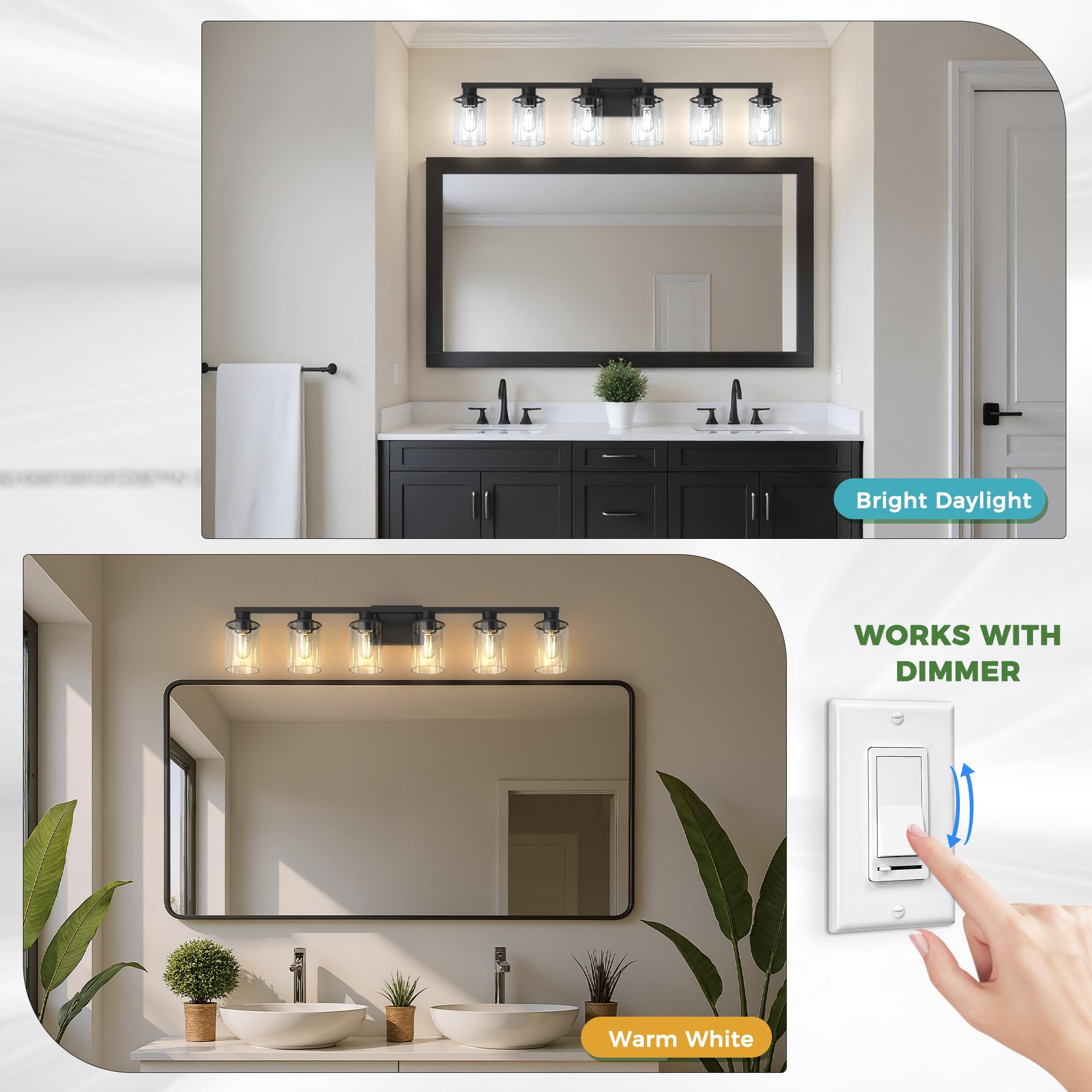 Doresshop Bathroom Light Fixtures  6-Light Matte Black Bathroom Lighting Fixtures Over Mirror With Clear Glass Shade  Vanity Lights For Hallway Living Room Bedroom