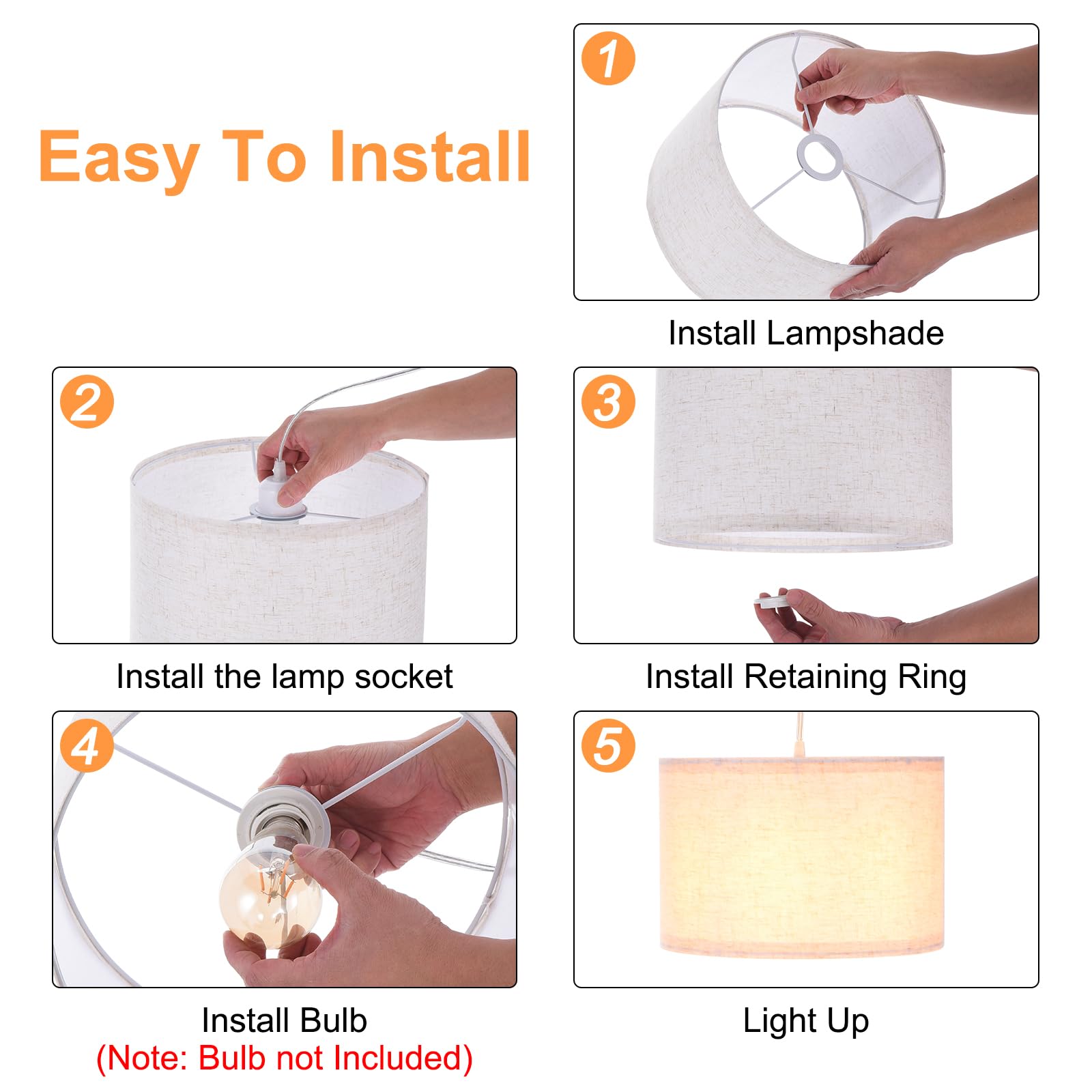 Patikil Plug In Pendant Light, 15Ft Rope Cord Hanging Lamp Fixture Dark Orange