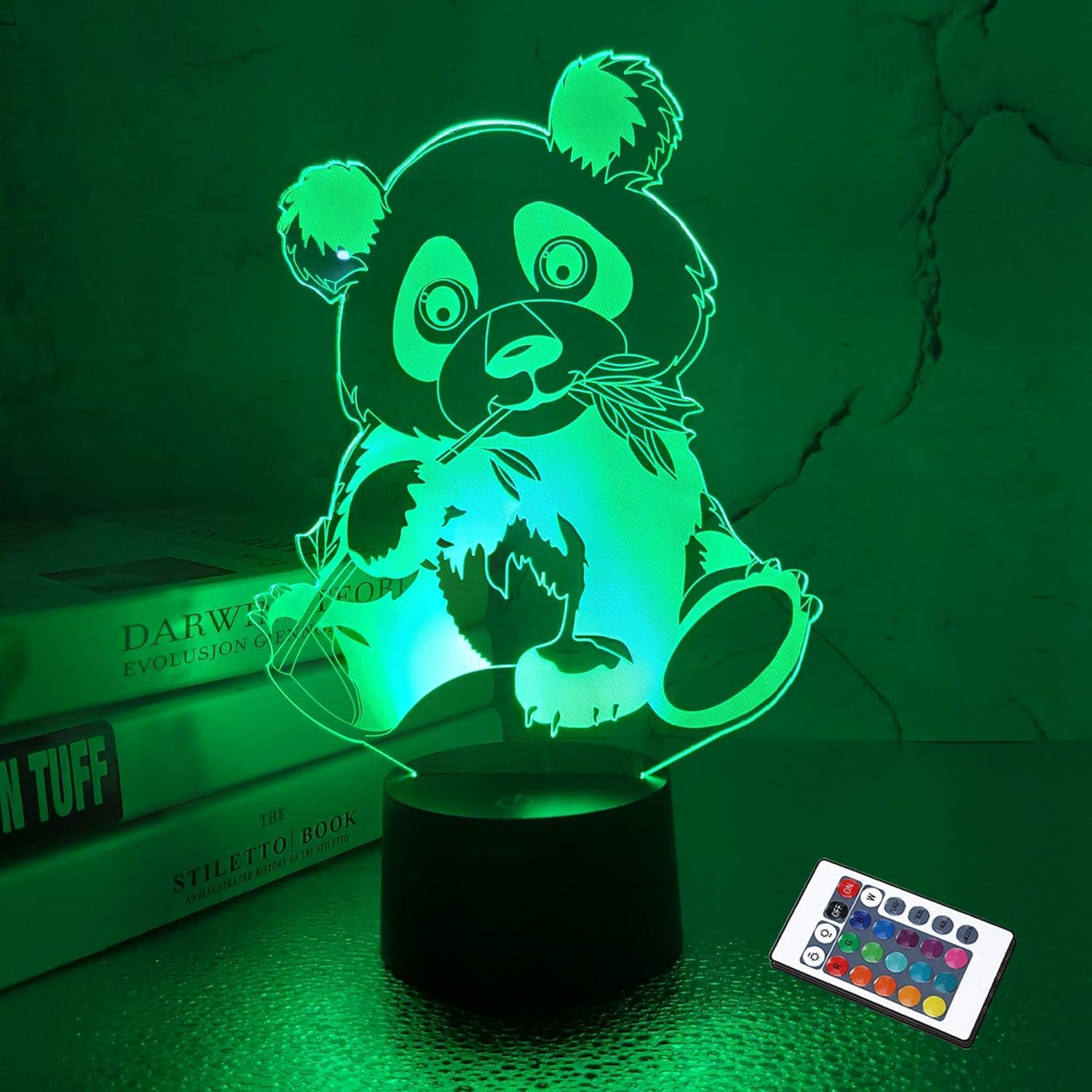 FULLOSUN 3D Panda Night Light Lamp with Remote Control, 16 Colors, Acrylic, FS-AMZ-JULY