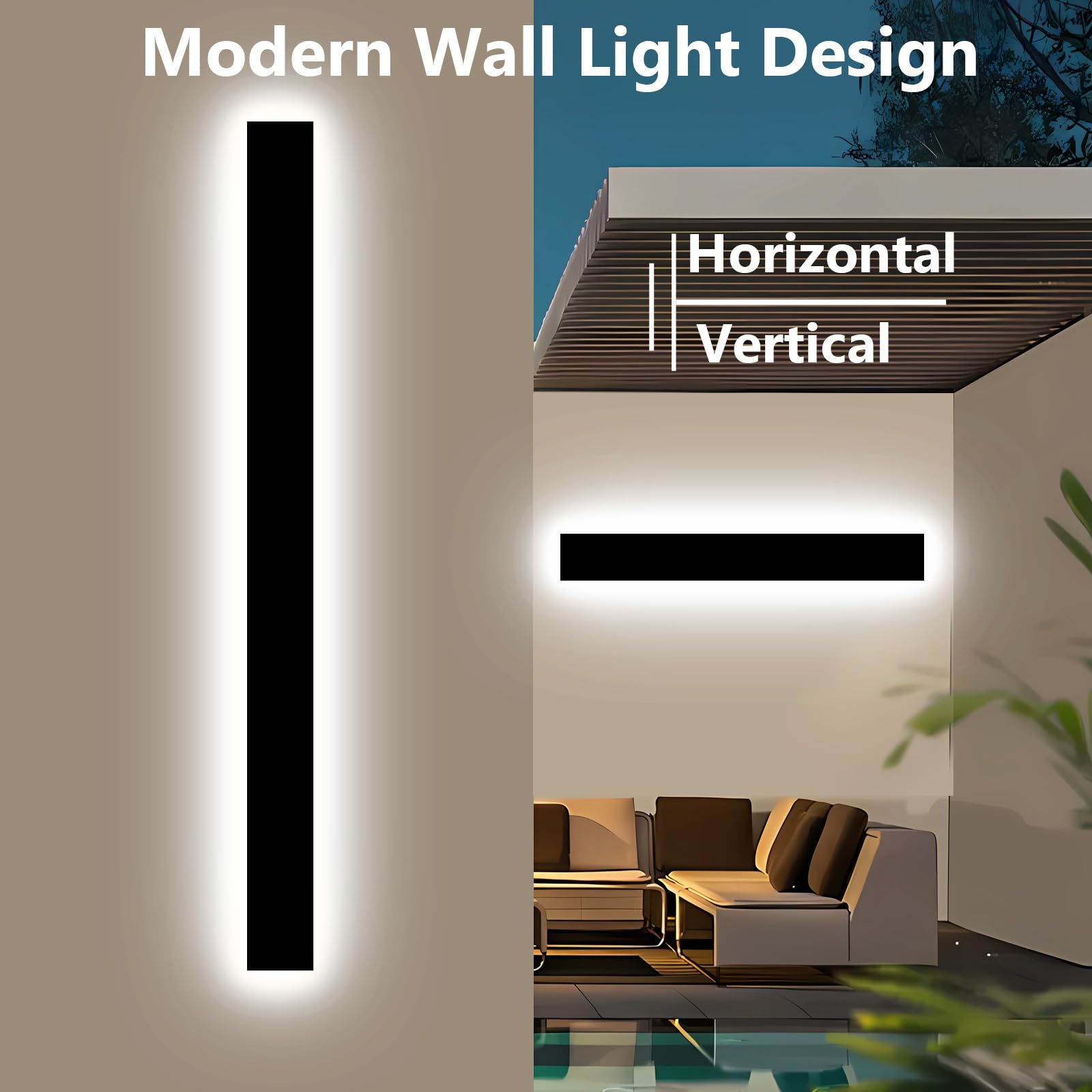 Pedforn 2Psc 39In Outdoor Wall Sconces  Ip65 Waterproof Outdoor Long Wall Lights  Exterior Lighting Fixtures For Garage Patio Porch  Black Linear Dimmable Led Wall Light For House(4.33In Width)