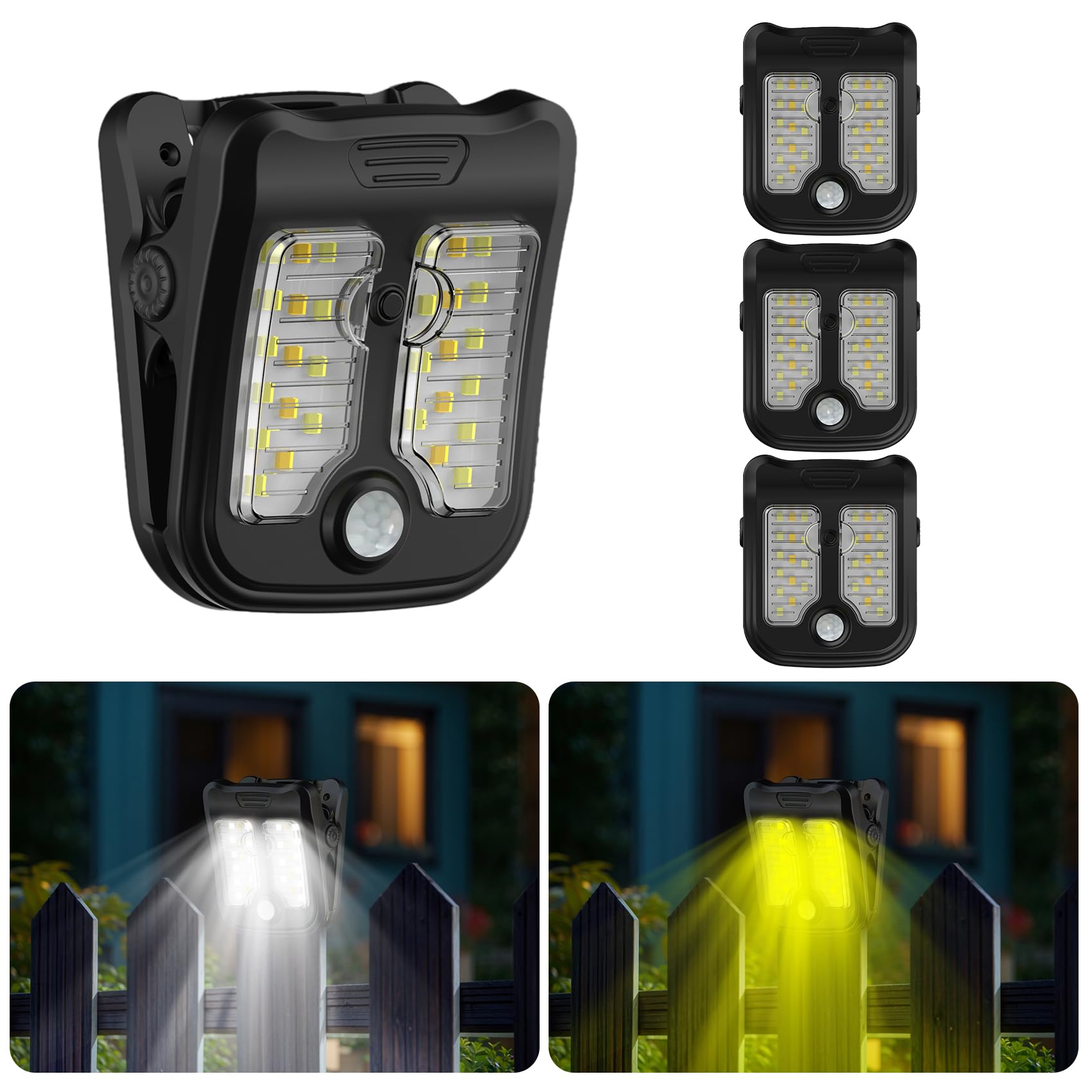 Tryme Small Solar Lights for Chain Link Fence Outdoor Motion Sensor Clip on Solar Lights for Garden Gate Deck Step Patio Camping