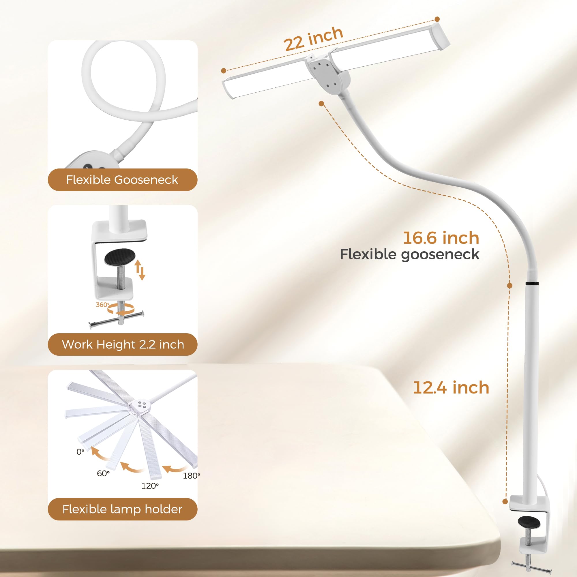 Led Desk Lamp For Home Office, Eye-Care Architect Light With Clamp, Smart Double Head Computer Monitor Table Clip Lamp, Adjustab
