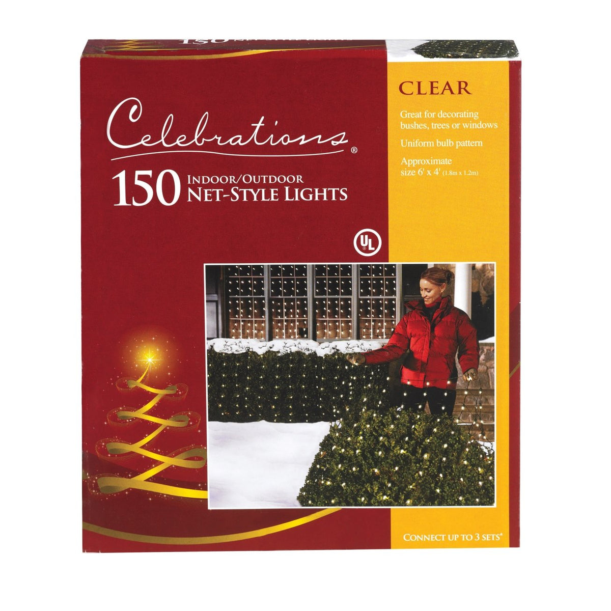 Celebrations Clear Net Lights, 4' X 6', 150 Clear Acrylic Lights For Holiday Decor
