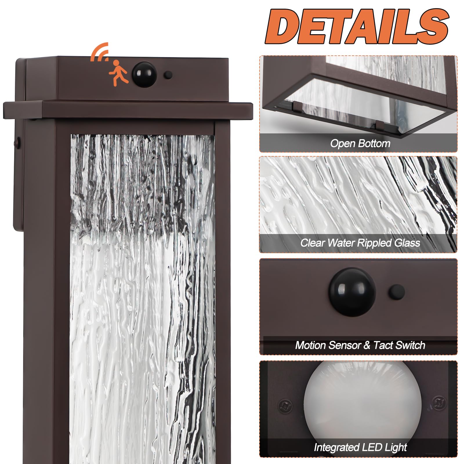 VenzBlomia LED Outdoor Lanterns, 16" Oil Rubbed Bronze, Motion Sensor, Waterproof, Rustic Sconce, 2 Pack