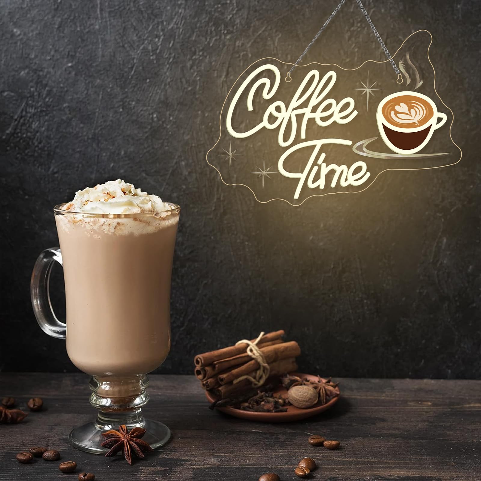 Dreamfort Coffee Time Neon Sign Latte Art Neon Lights Neon Bar Signs For Wall Decor Led For Caf?S  Kitchens & Breakfast Bars Light Signs Retro Diner Lighting