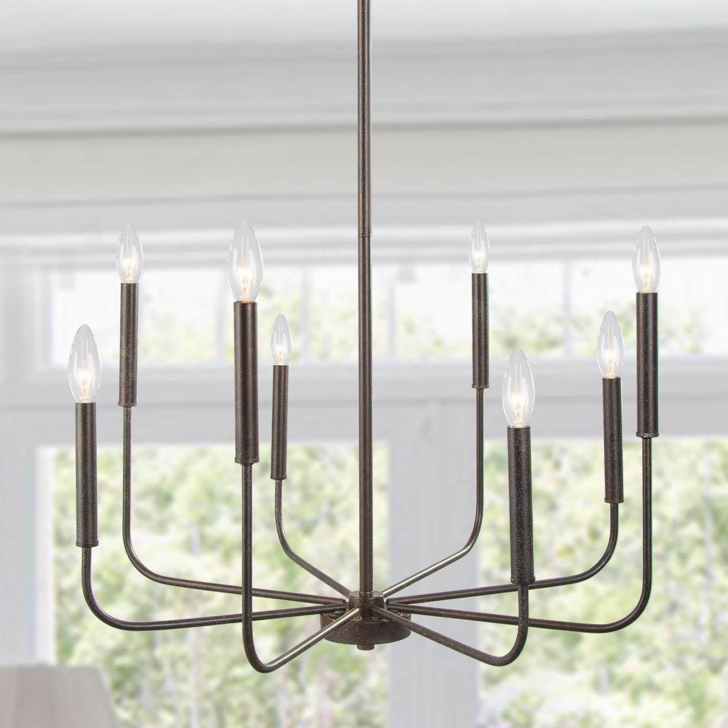 LALUZ Chandelier, Dining Room Lighting Fixtures Hanging, Chandelier Light Fixture with Dark Brown Speckled Finish, 26Dia, Dimmab