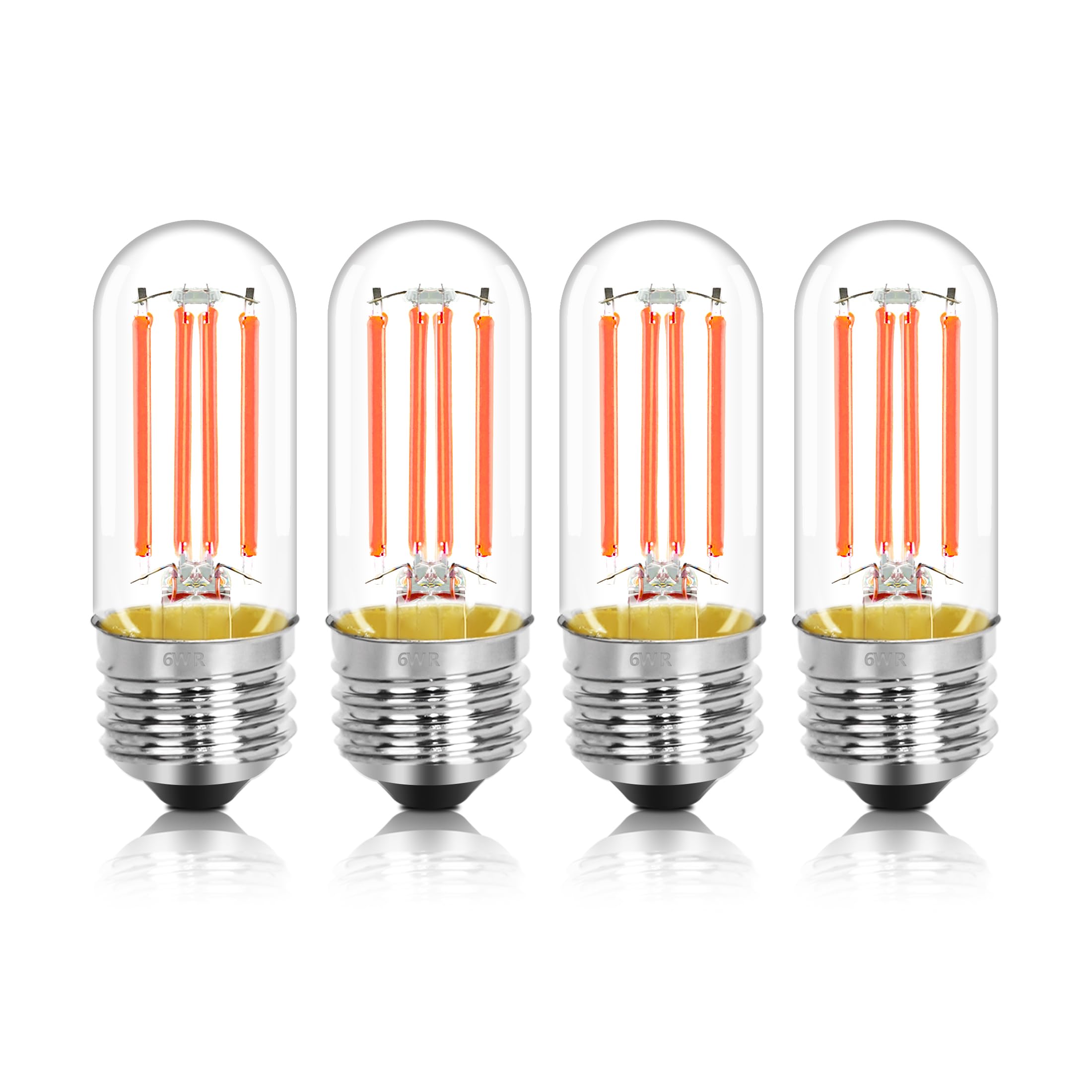 NOVELUX 4 Pack 3.2 Inch T10 Pink Light Bulb, E26 Base Edison Bulbs Dimmable, AC 120V 60 Watt Equivalent Clear Glass Filament Bulb, Halloween Christmas Party Bar Colored Light Bulbs, UL Listed