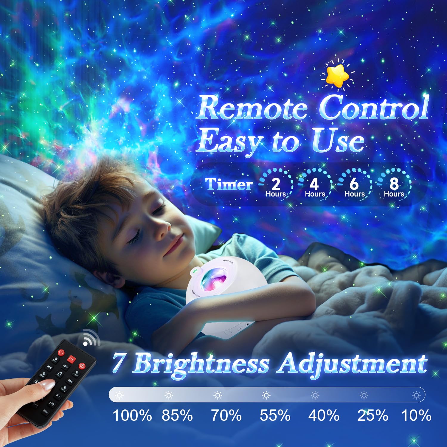 PIKOY Star Projector Galaxy Light - 15 Colors, Bluetooth, for Kids & Adults, Model WH-E14A, White