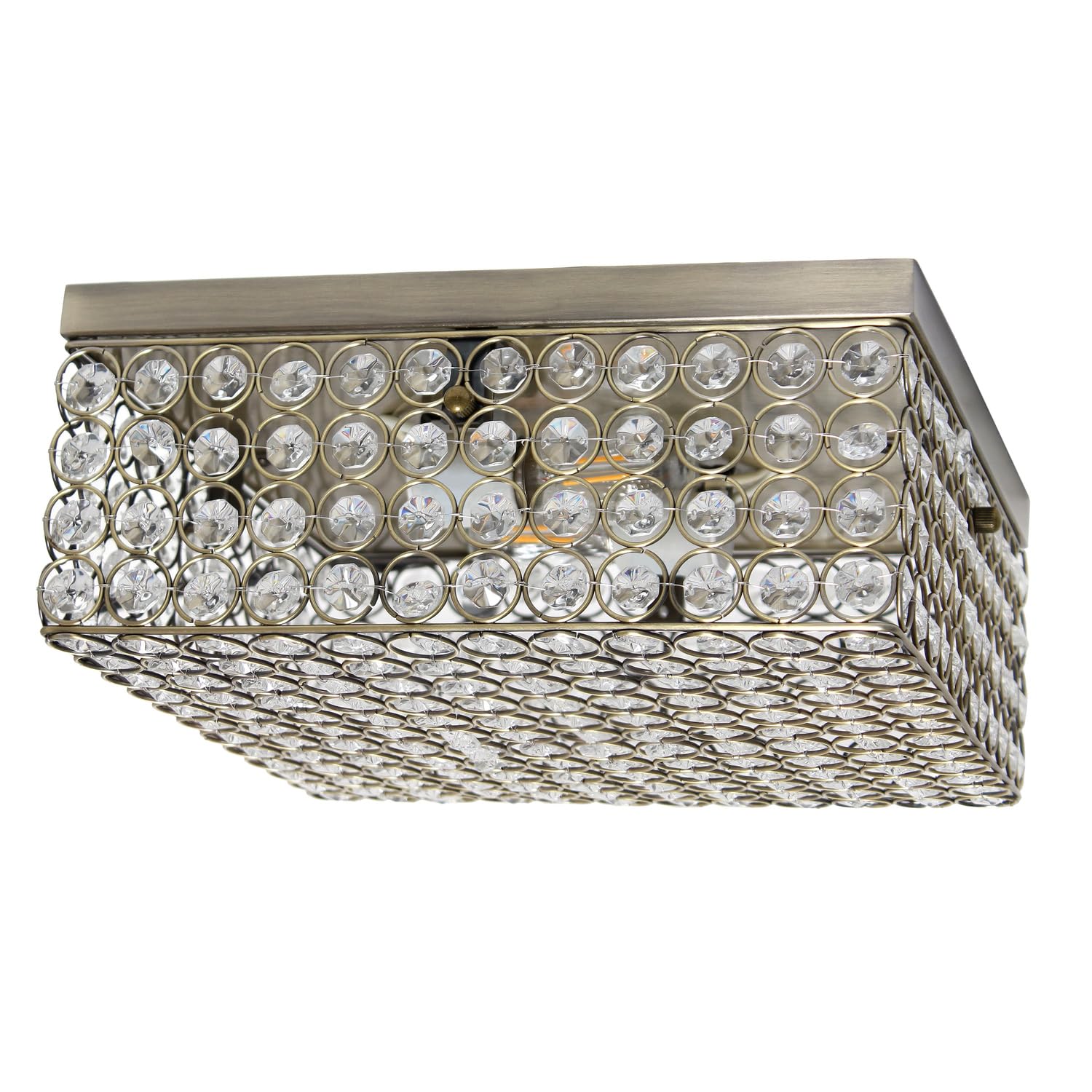 All The Rages 2-Light Square Crystal & Metal Flush Mount In Antique Brass