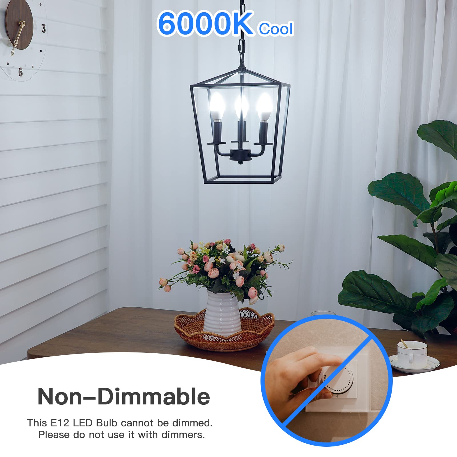 MAXvolador E12 LED Candelabra Bulbs, 6W B11, Cool White 6000K, 600 Lumens, Non-Dimmable, Pack of 6