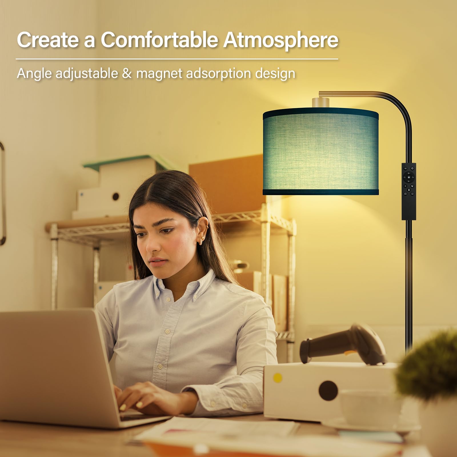 BoostArea Dimmable Floor Lamp - 67" Green Metal Arc Lamp with Remote Control, Stepless Dimming & Color Temperature 2700-6500K, Model B1389
