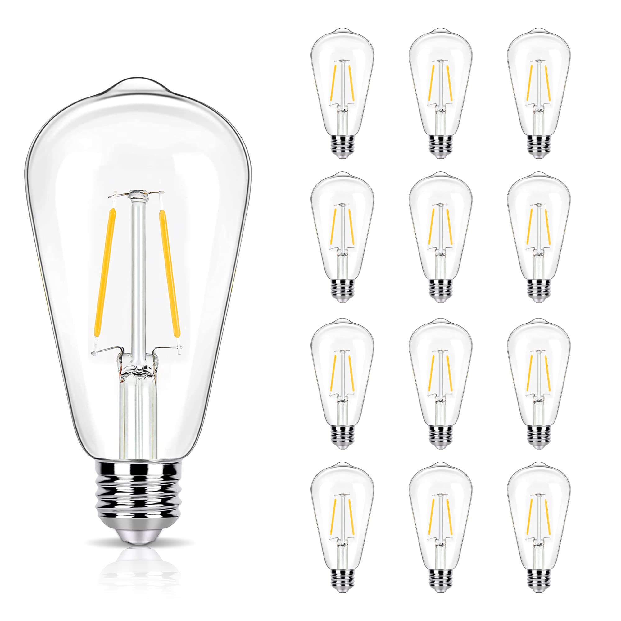 Winsaled 12 Pack 2W Led Edison Bulbs, 25 Watt Light Bulbs Equiv, 2700K Soft Warm With E26 Standard Base, Led St19 Low Watt Light