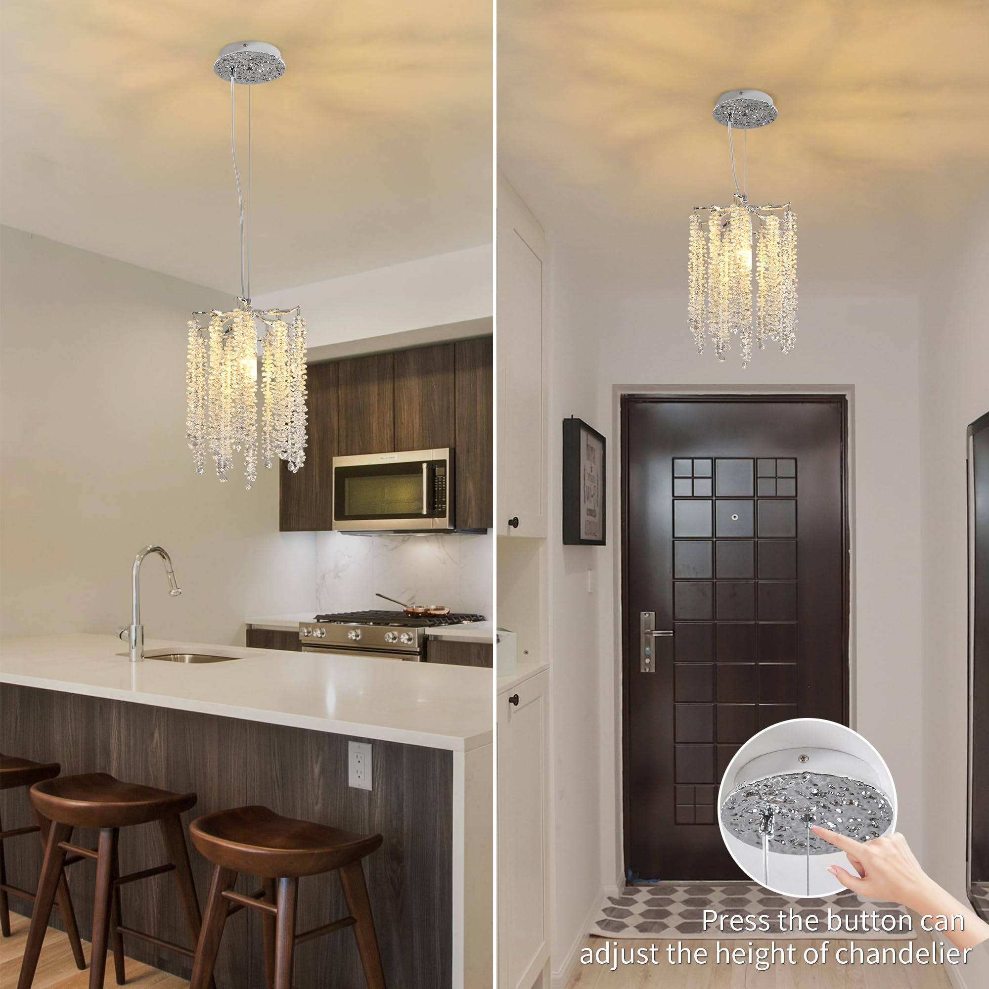 Upfelw Modern Crystal Tree Branch Chandelier, Chrome Round Art Deco Raindrop Lighting Fixture For Dining Room Bedroom Foyer 1 Li