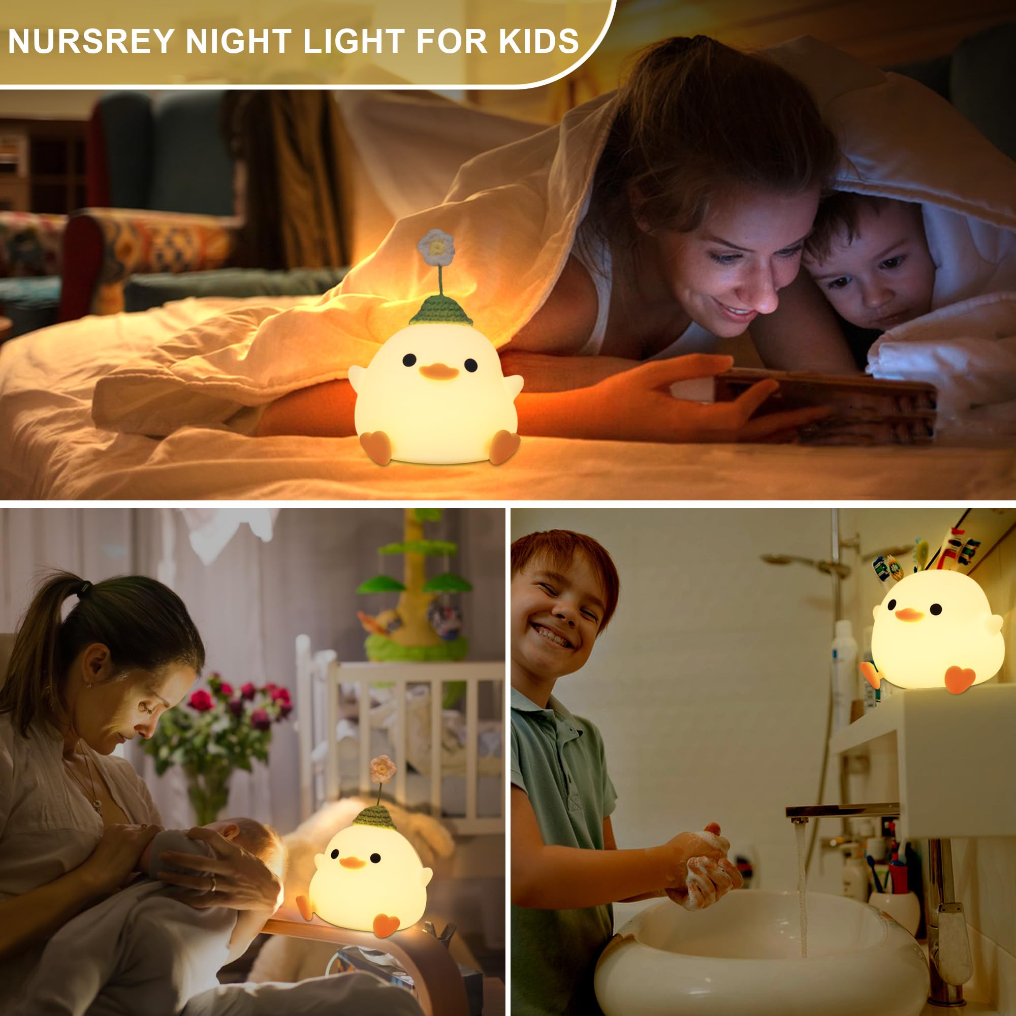 Okayera Dodo Duck Night Light, Cute Flower Duck, Dodo Duck Nursery Night Light, Portable Usb Rechargeable Timer Dimmable, Silico