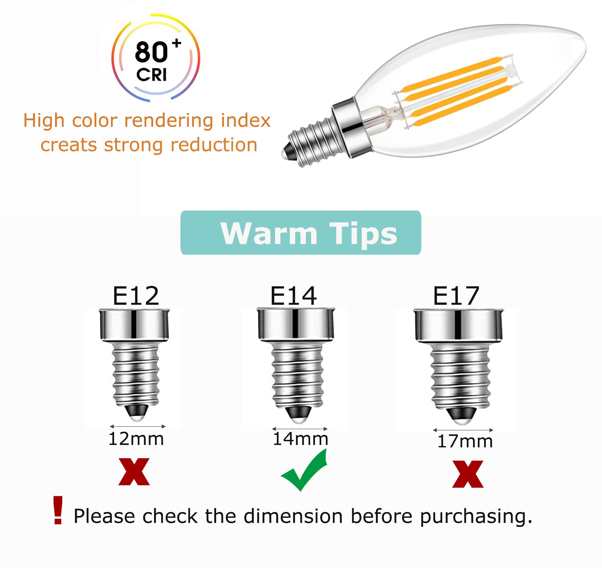 Lamsky E14 Led Bulb Dimmable,110V 400Lm 40W Equivalent Warm White 3000K,E14 European Base Candelabra Bulbs,C35 Clear Vintage Tor