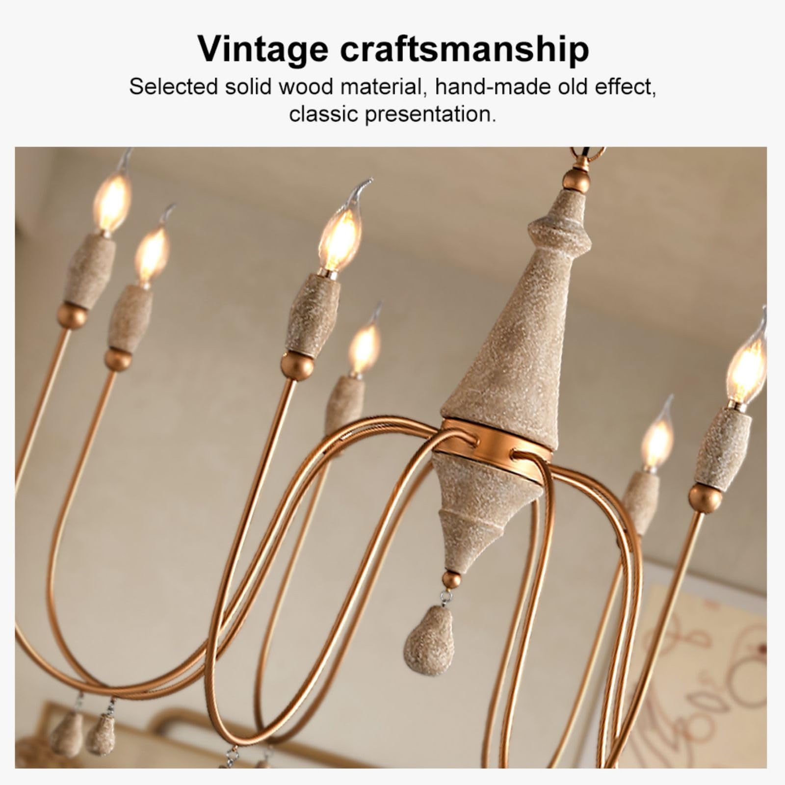 LOVEDIMA 38.2" French Country Chandelier, 8-Light Candle-Style Pendant Light, Gold Finish for Dining Room & Living Room, Model DJE93J1583