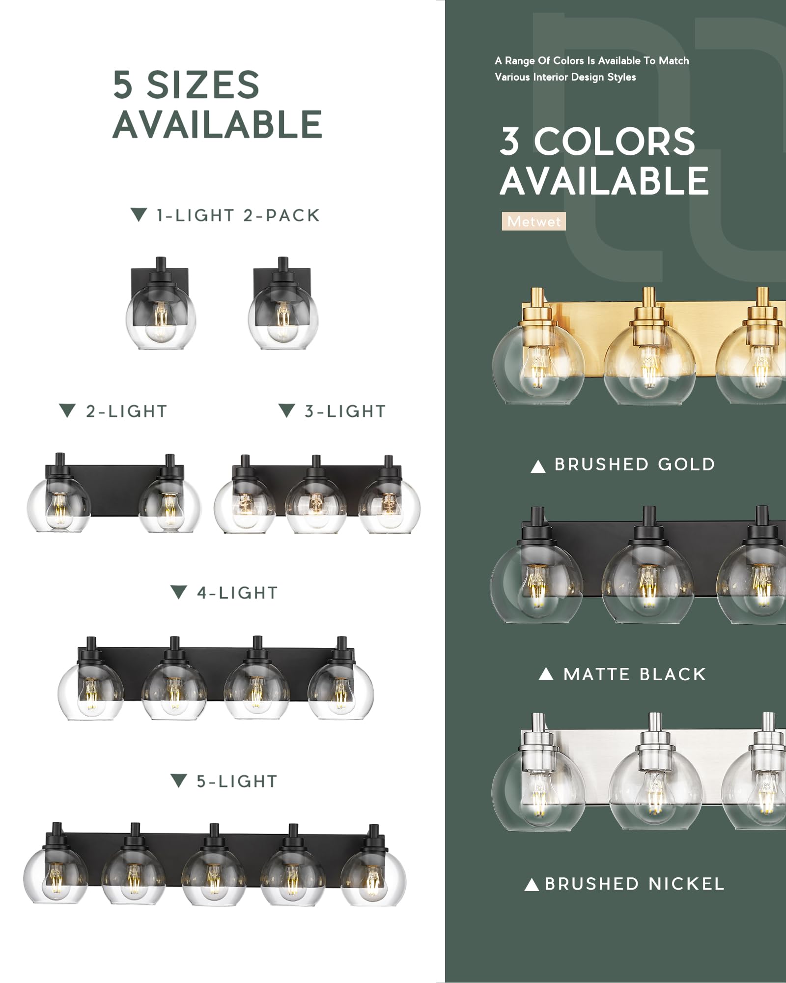 Metwet Bathroom Light Fixtures, 3-Light Matte Black Vanity Light, Modern Wall Sconces With Clear Glass Globe Shade, Bathroom Wal